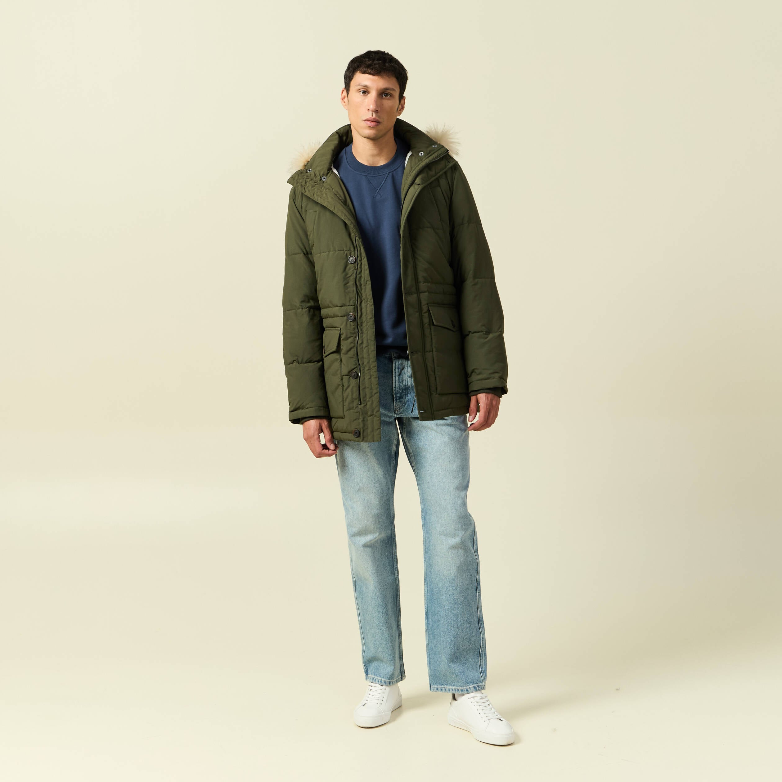 Sweat manches longues en coton bleu marine homme