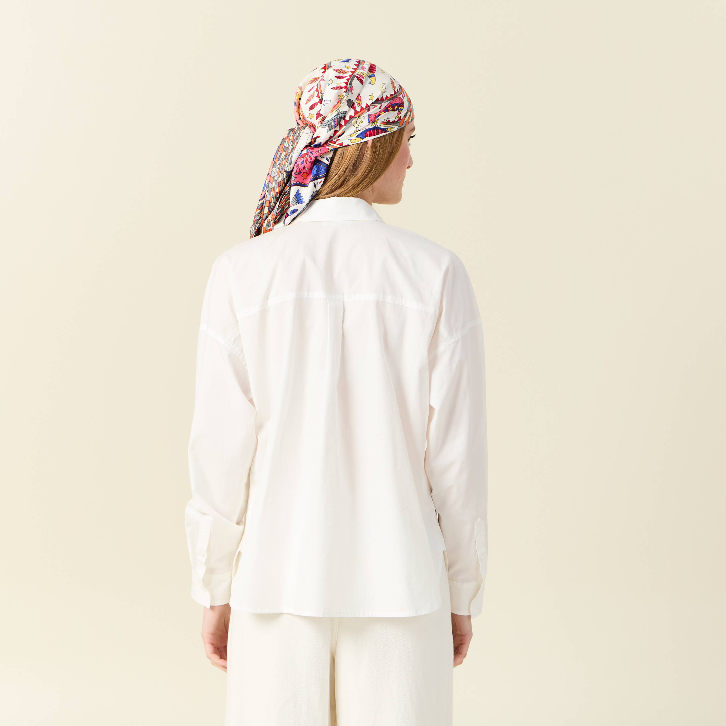 Chemise droite mi-longue en coton ecru femme