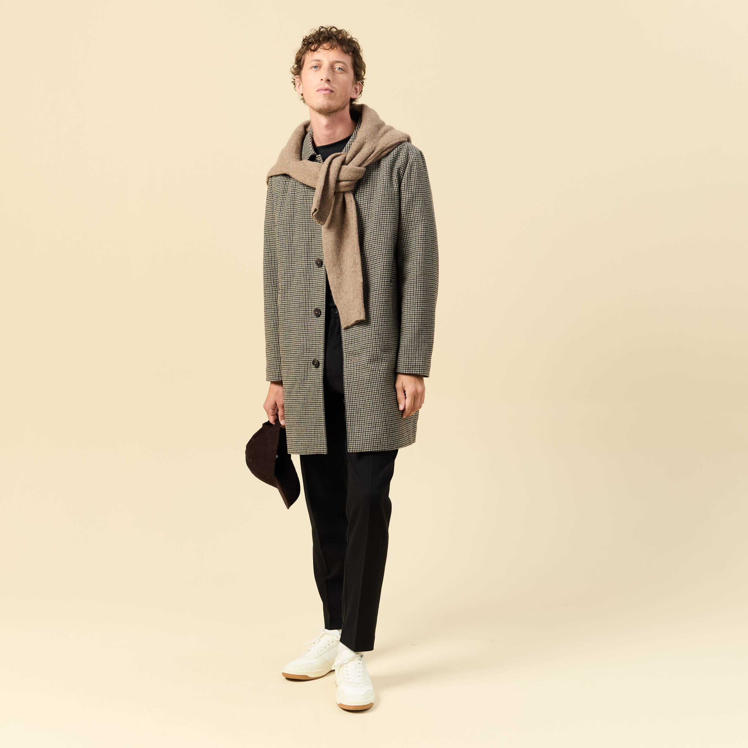 Manteau col classique manches longues camel homme