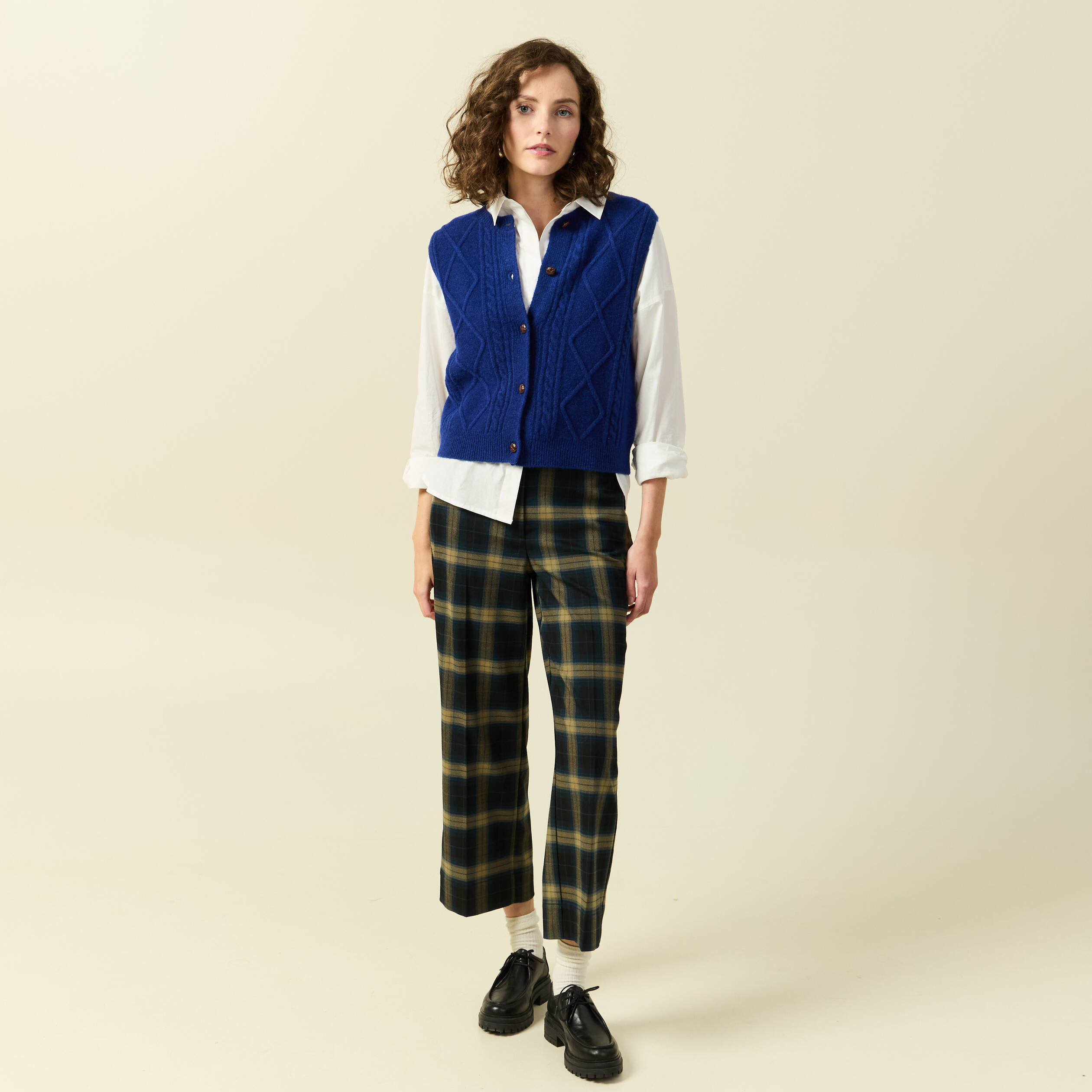 Gilet sans manches col rond bleu electrique femme