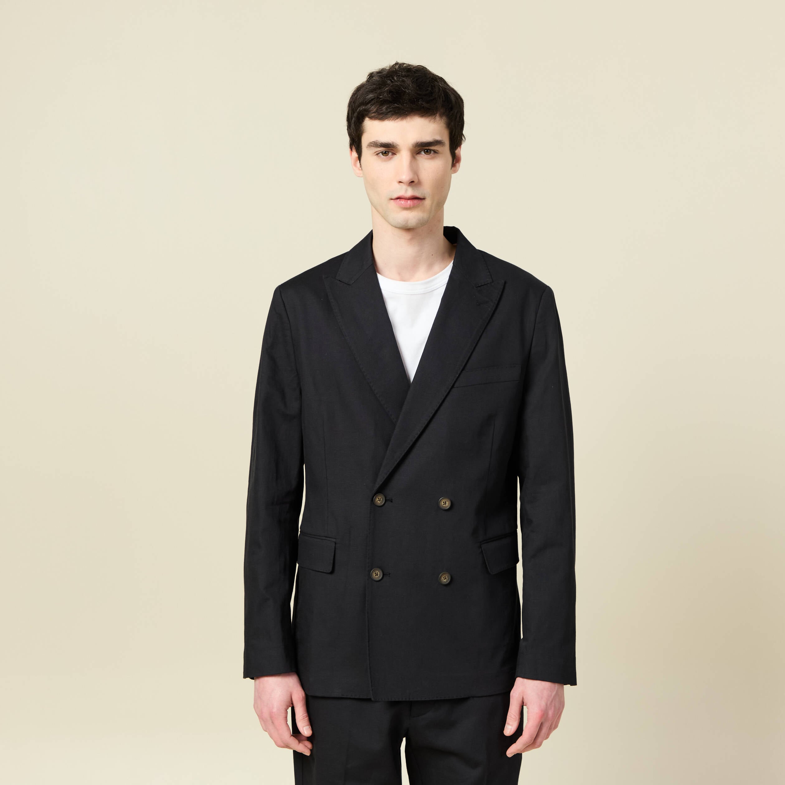 Blazer cintr&eacute; manches longues doubl&eacute; noir homme