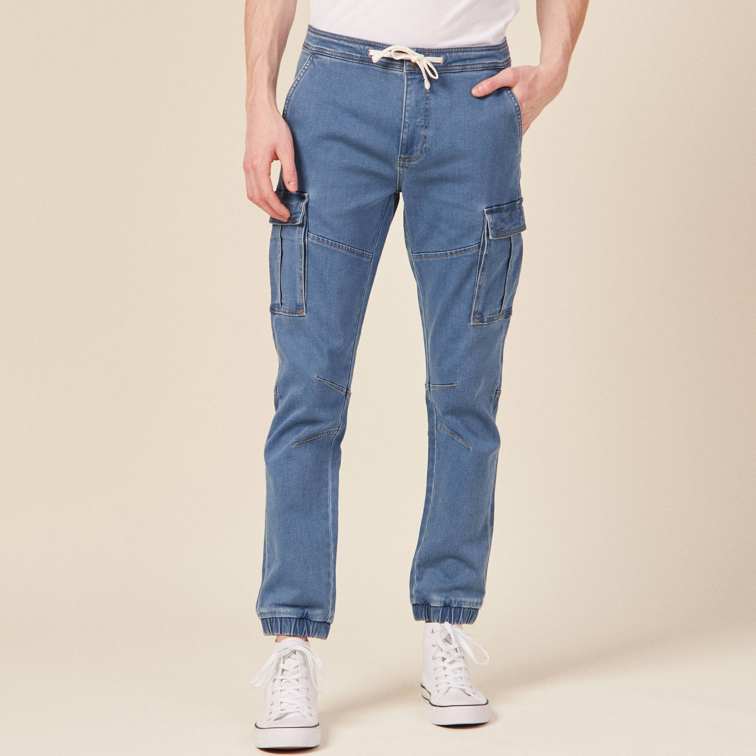 jeans battle a coulisse denim used homme Jeans battle à coulisse denim used homme