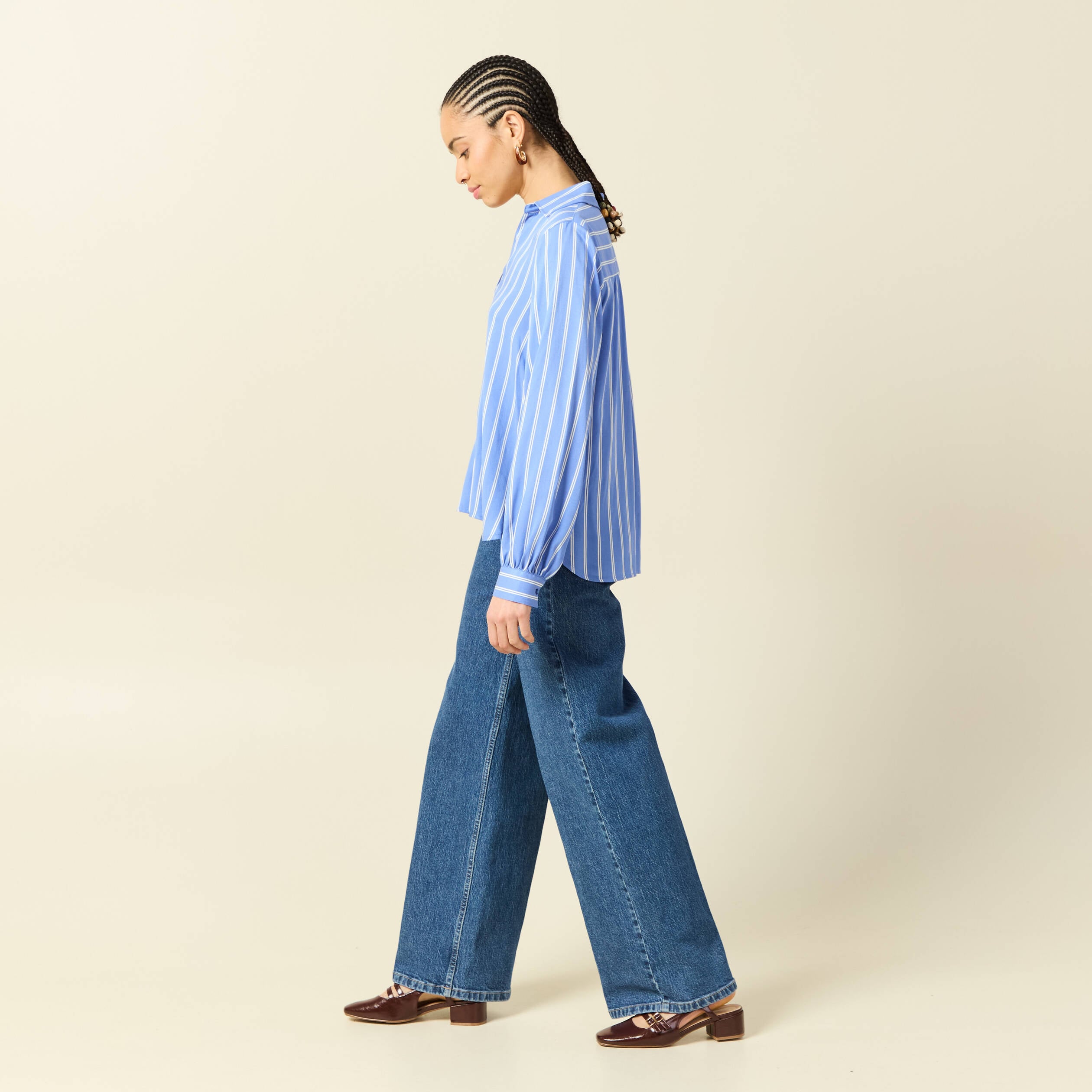 Blouse manches longues denim baby bleu femme