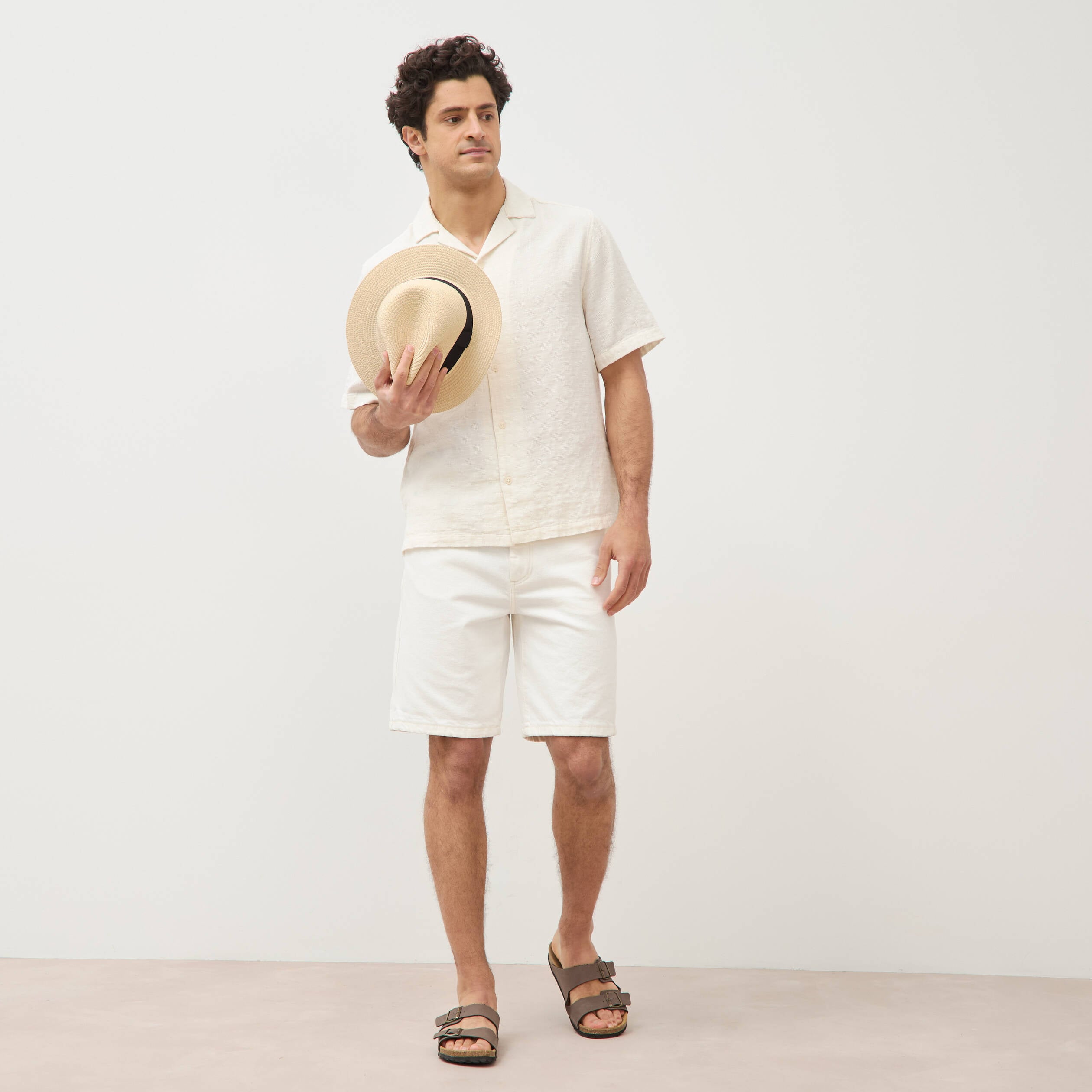 Col boyfriend manches courtes en coton ecru homme