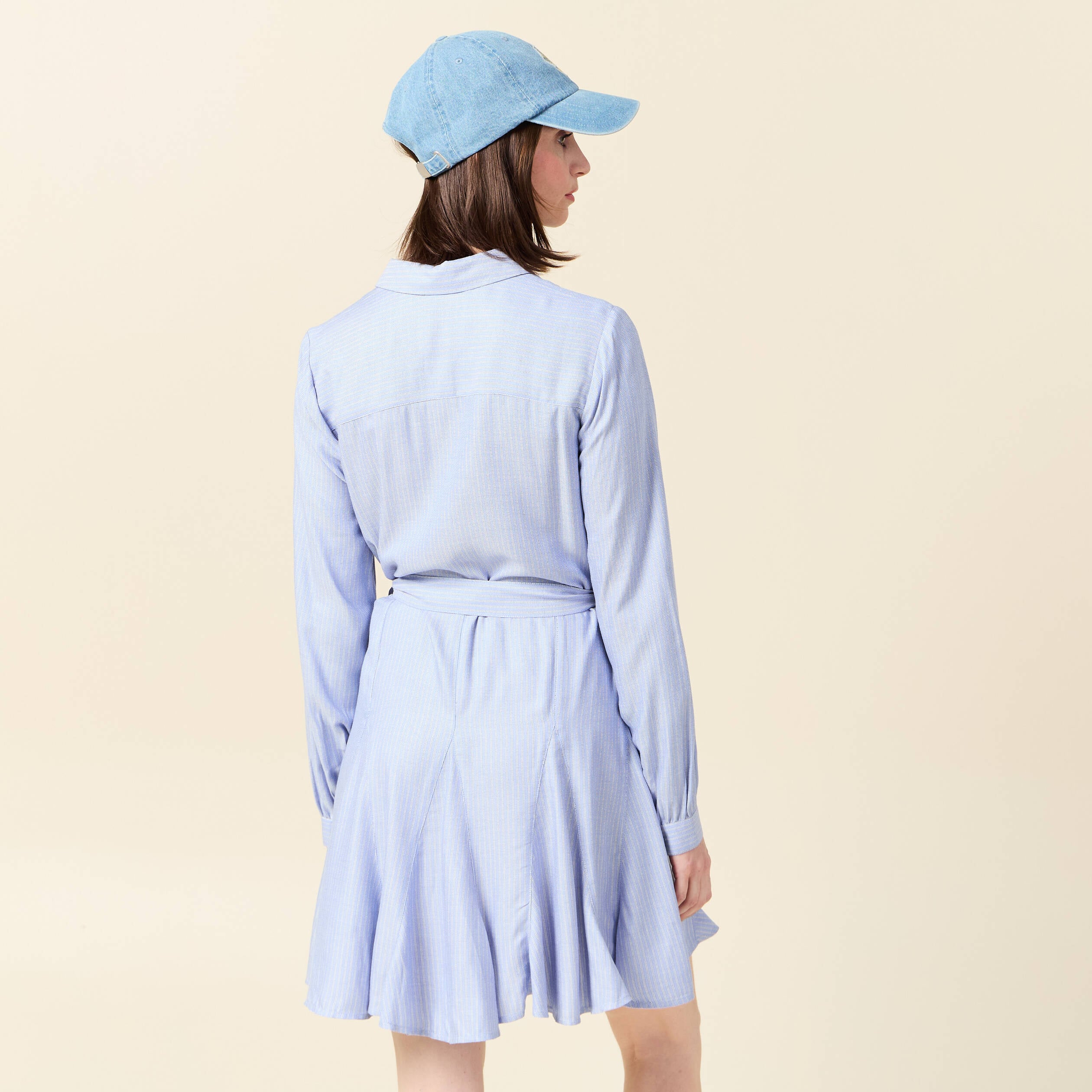 Robe patineuse courte manches longues bleu femme