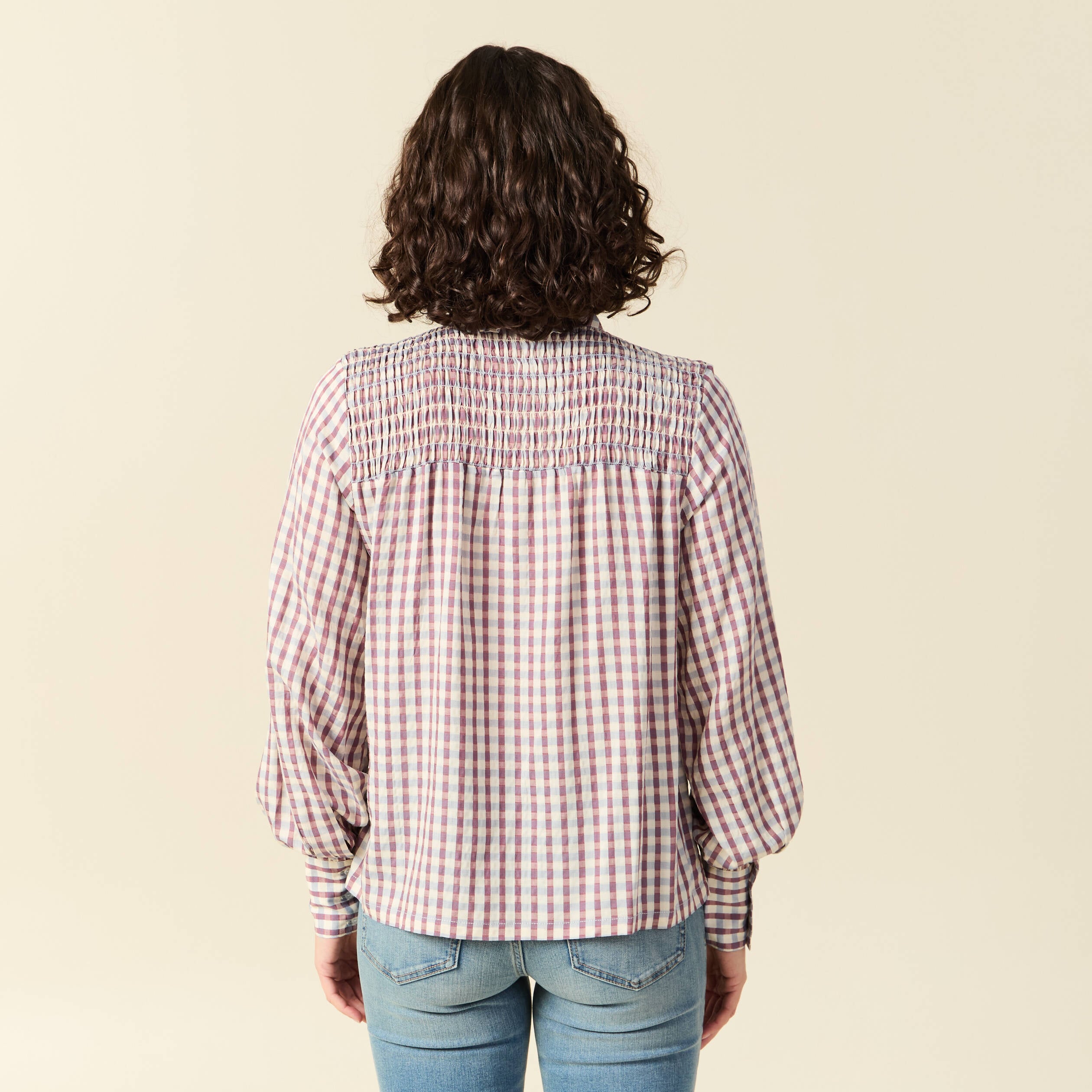 Chemise manches longues col montant marron cognac femme
