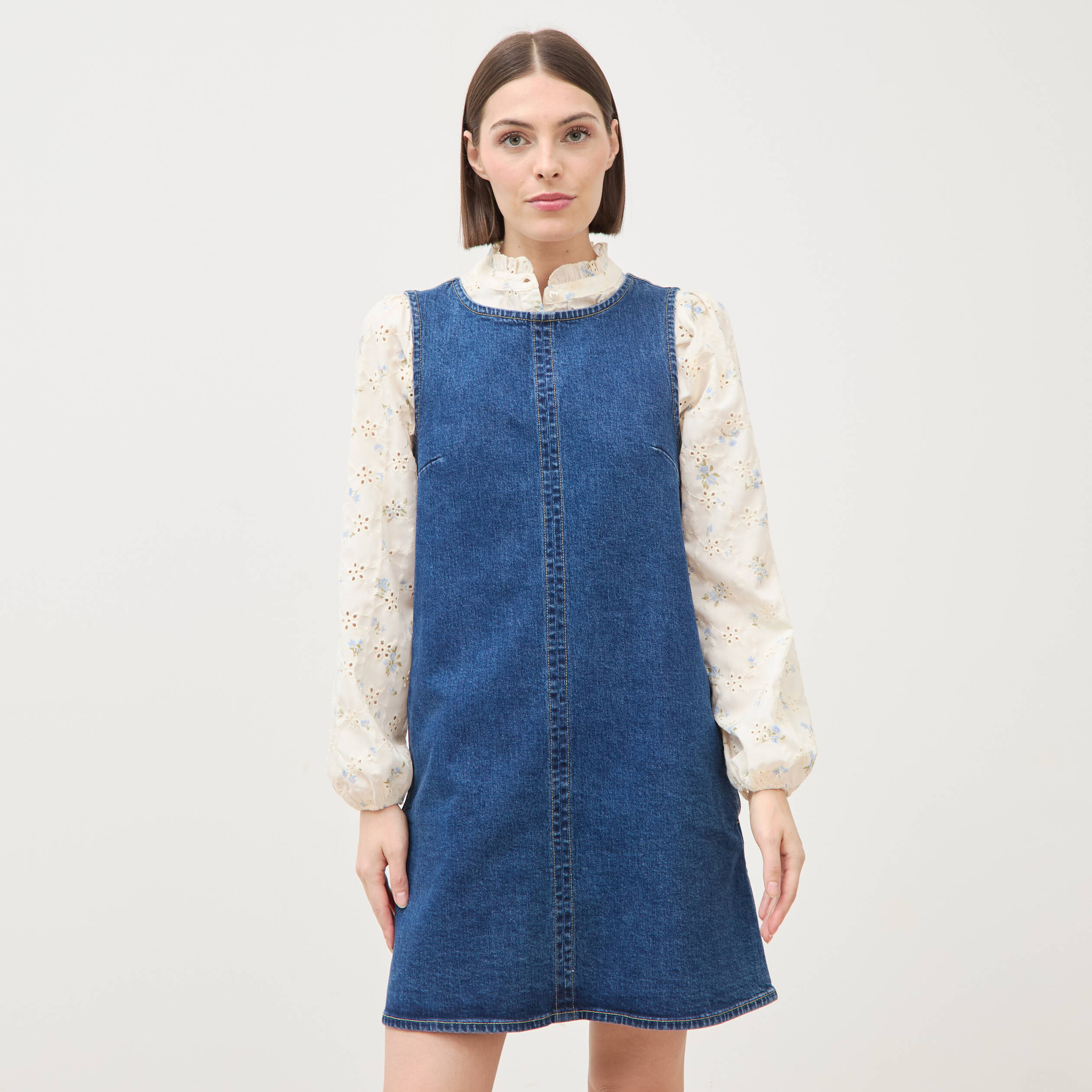 Robe sans manches col rond en jeans denim stone femme