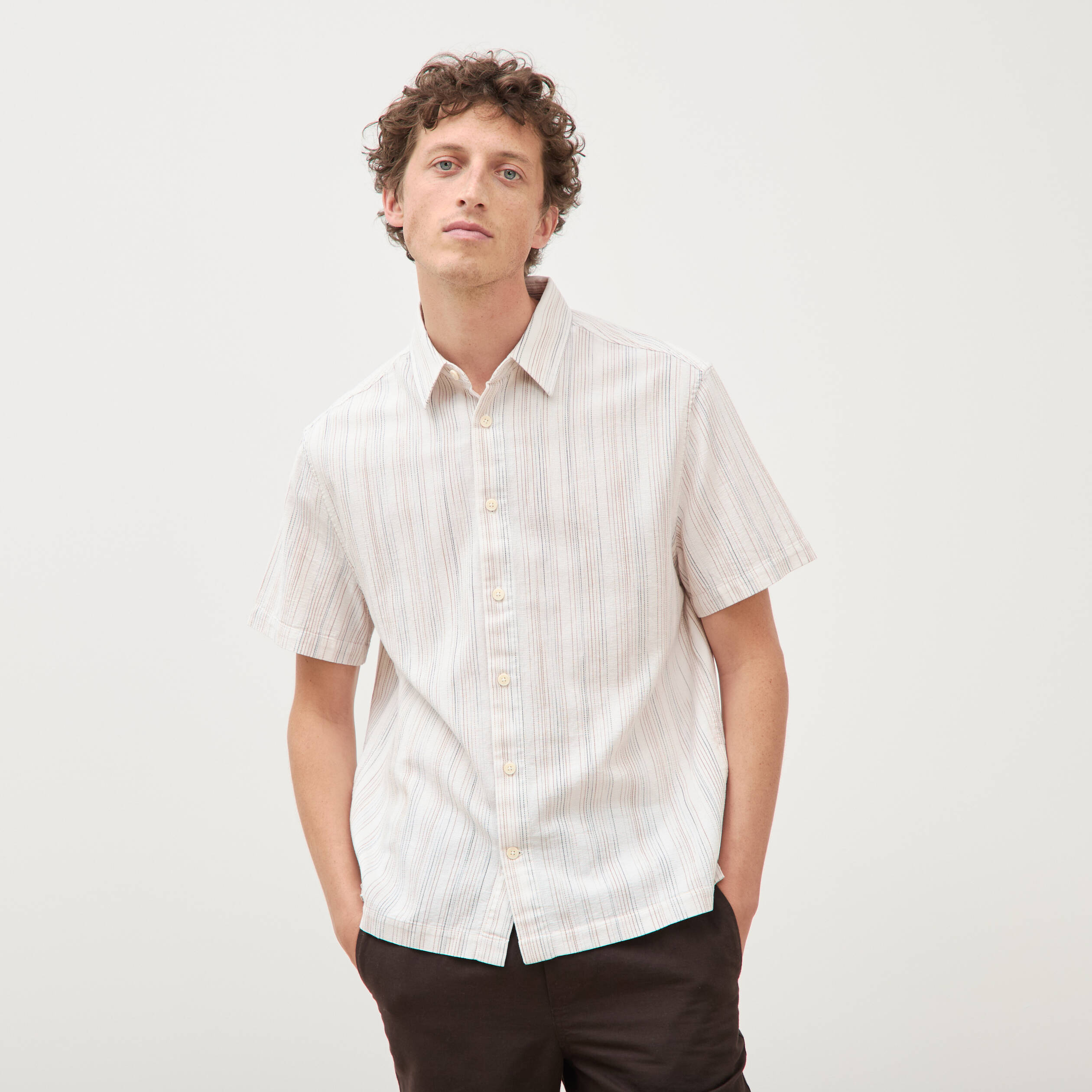 Col en maille coton manches courtes ecru homme