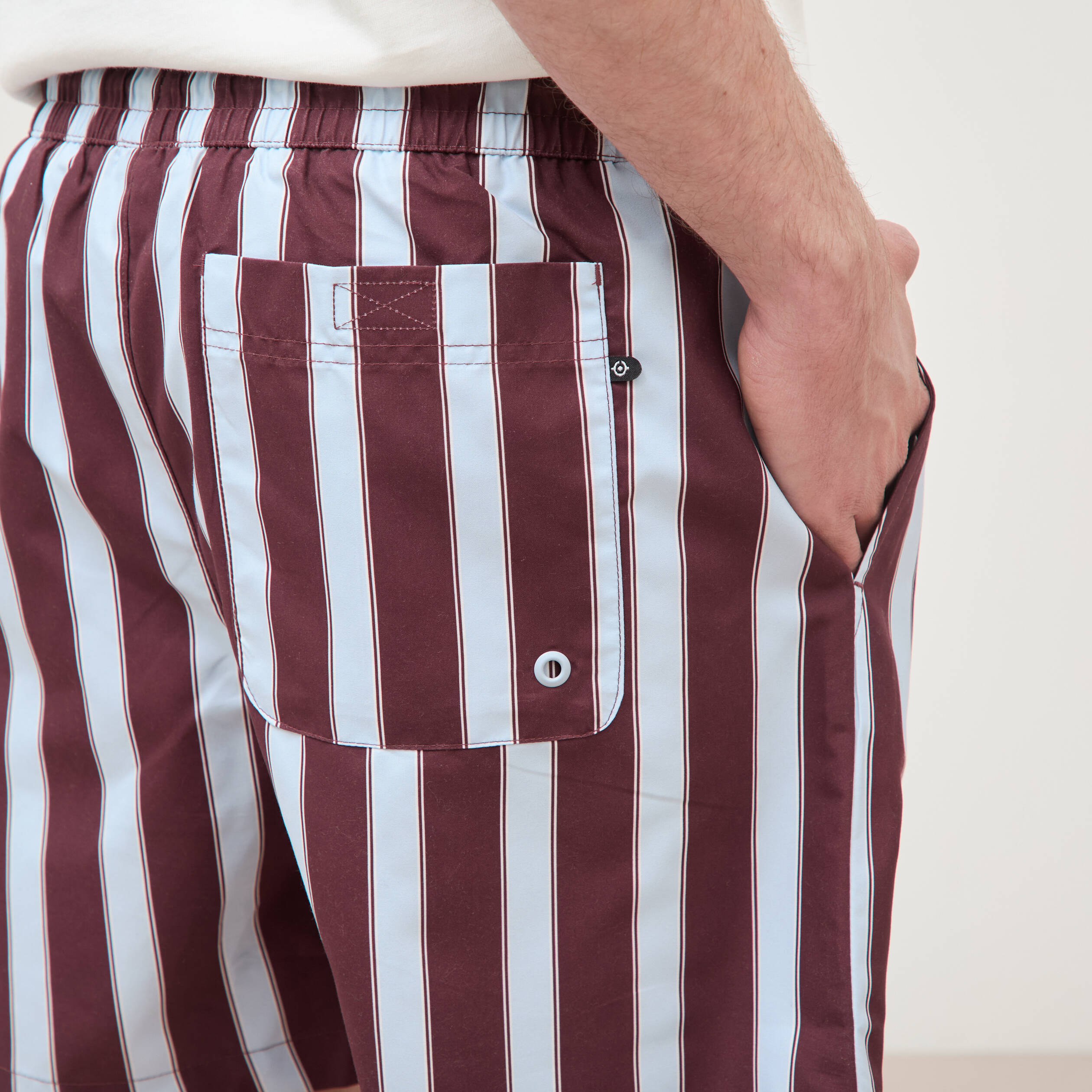 Maillot de bain ray&eacute; doubl&eacute; prune homme