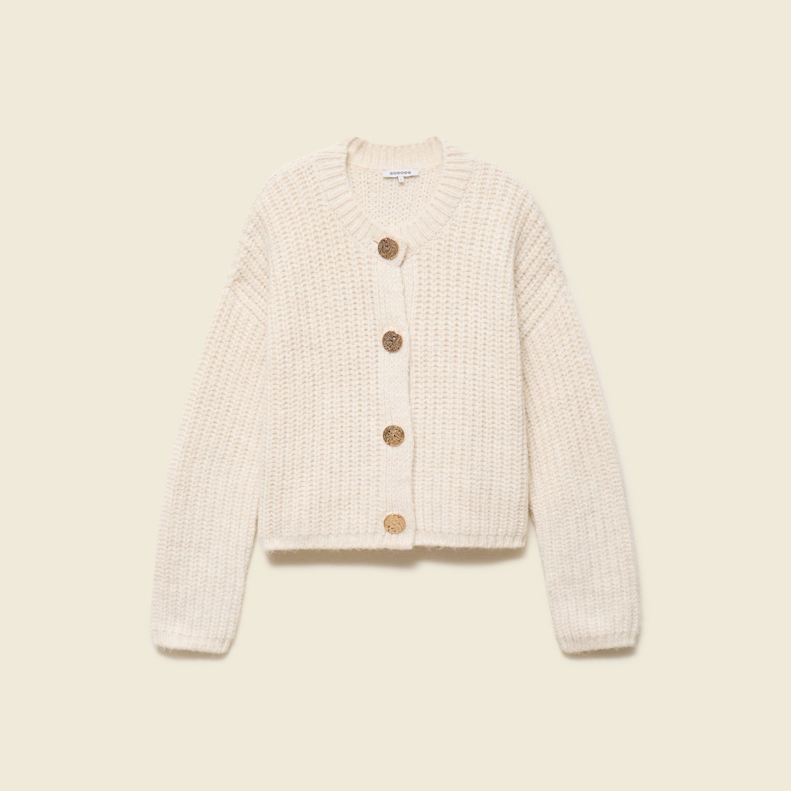 Gilet droit court manches longues creme femme