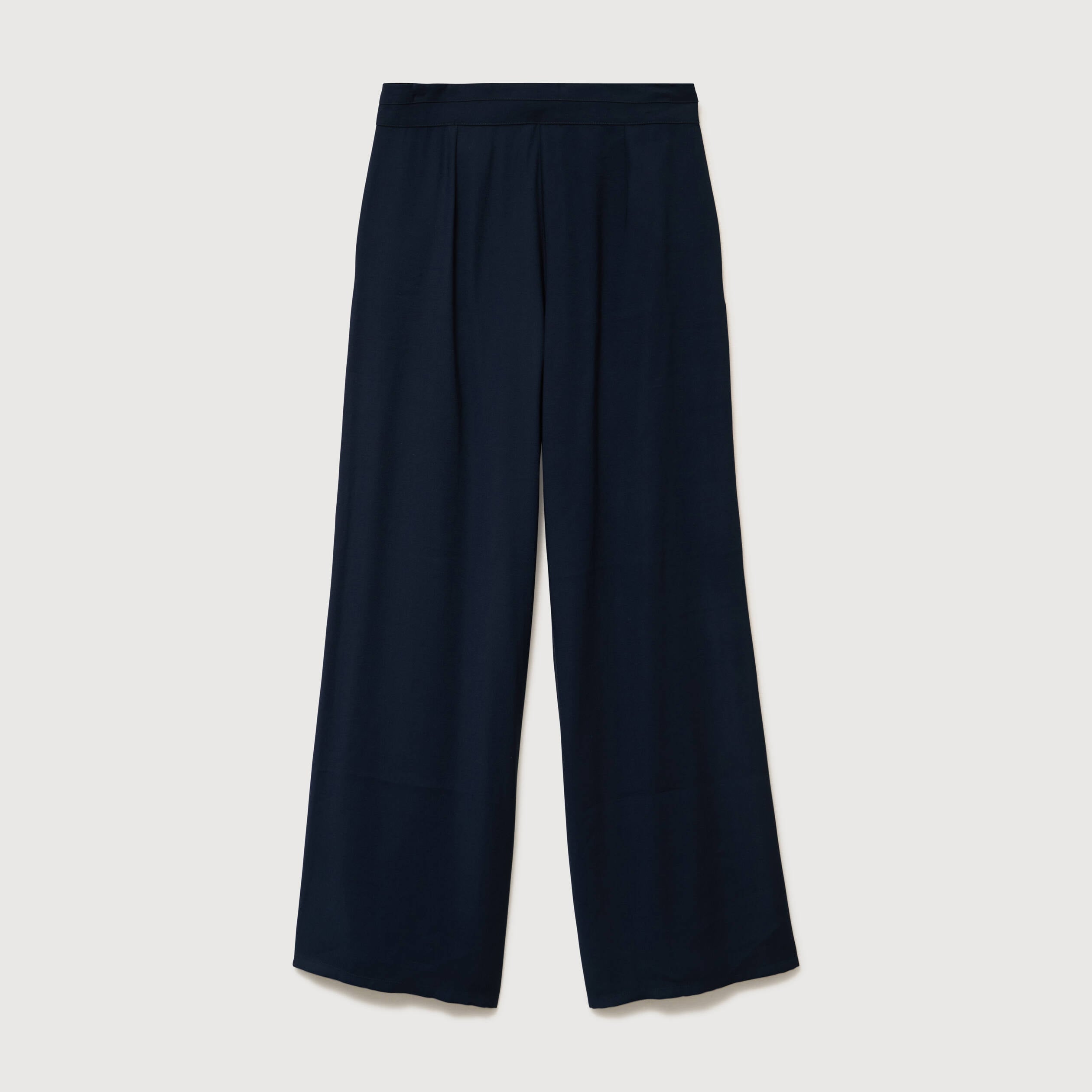 Pantalon large taille haute ceinture bleu fonc&eacute; femme