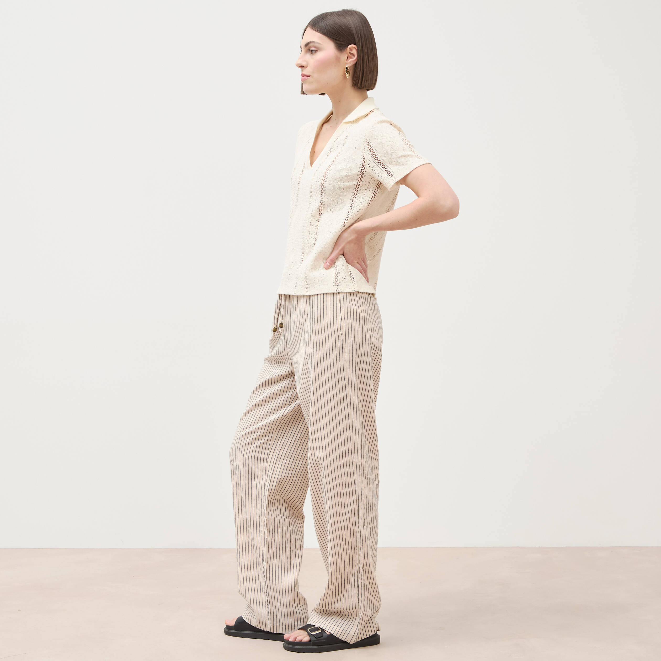 Polo ajust&eacute; manches courtes dentelle ivoire femme