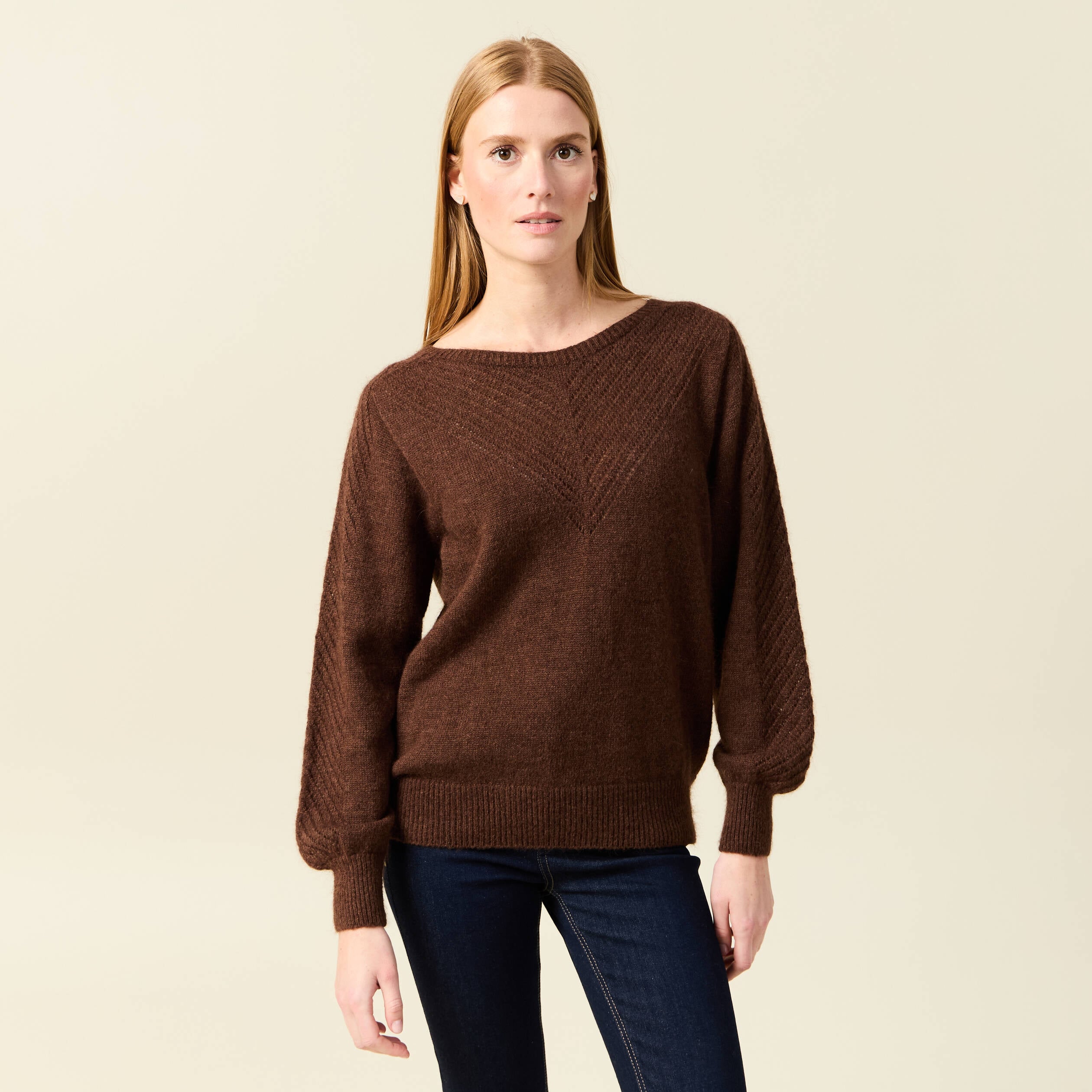 Pull manches longues fabriqu&eacute; en France marron fonc&eacute; femme