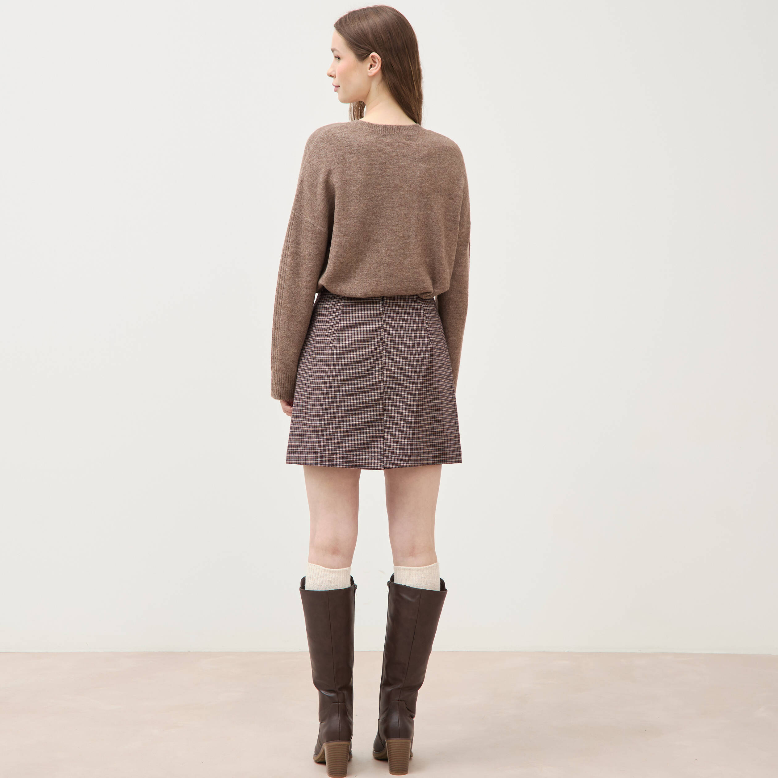 Mini-jupe droite courte marron femme
