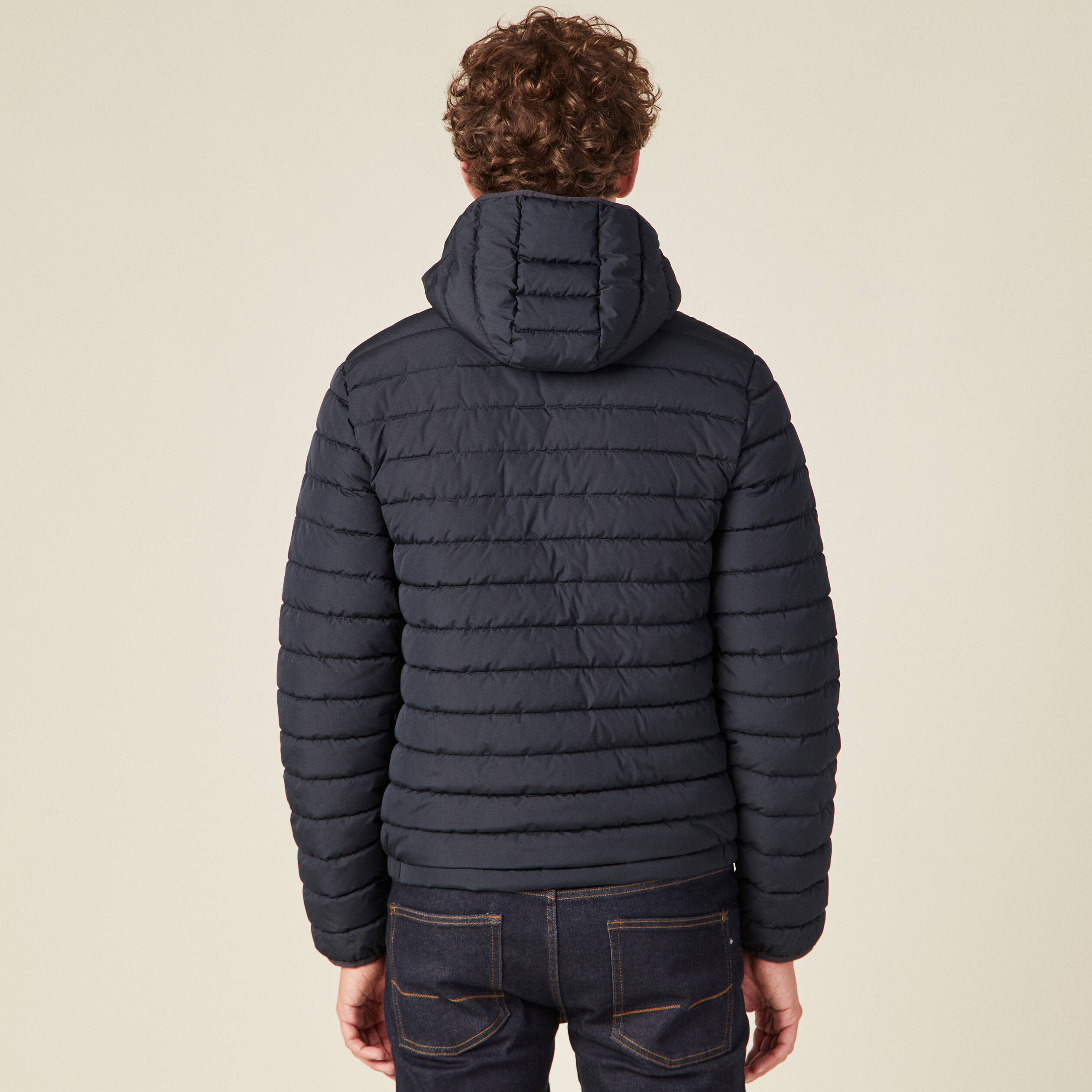 Doudoune droite à capuche bleu marine homme