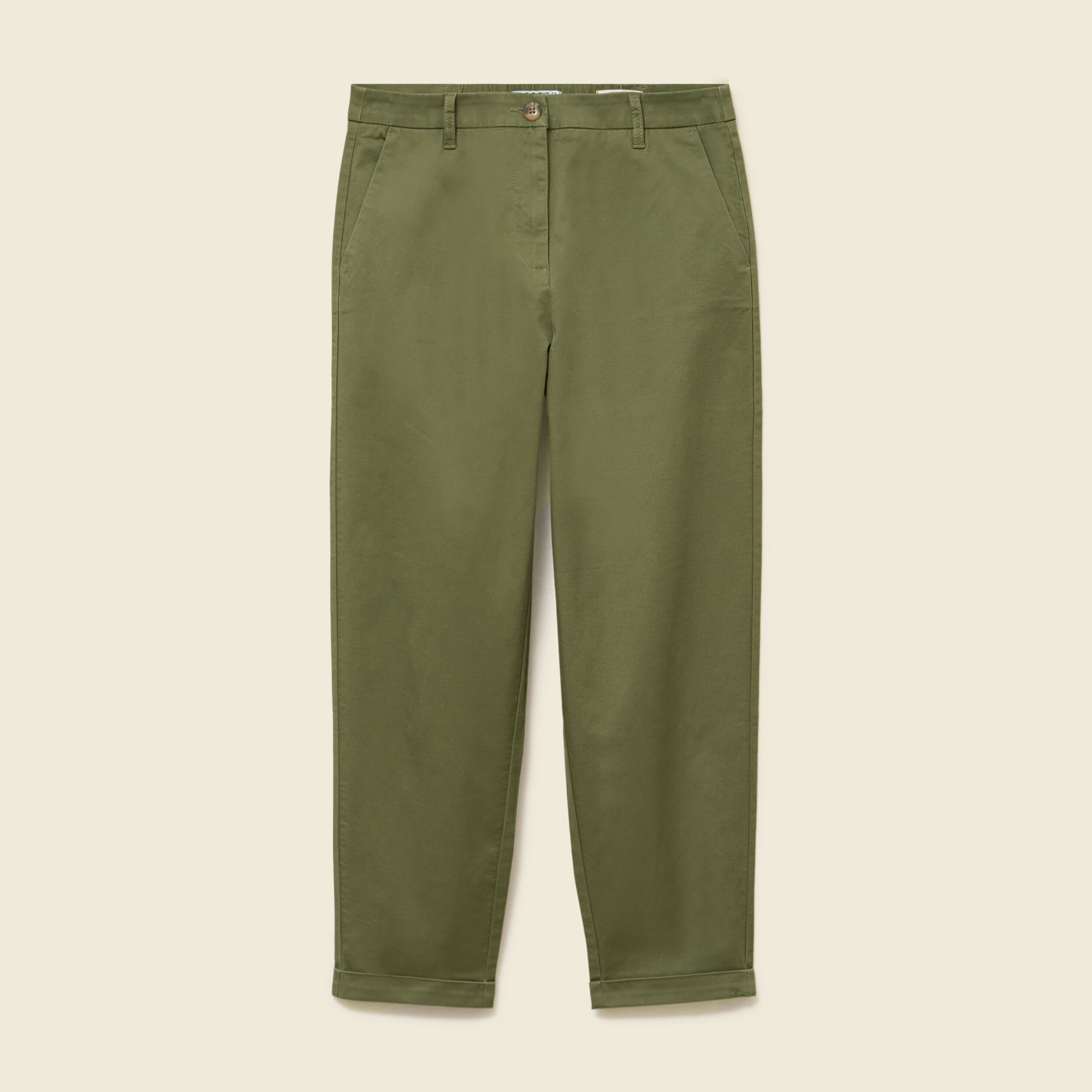 Pantalon taille haute fluide vert kaki femme