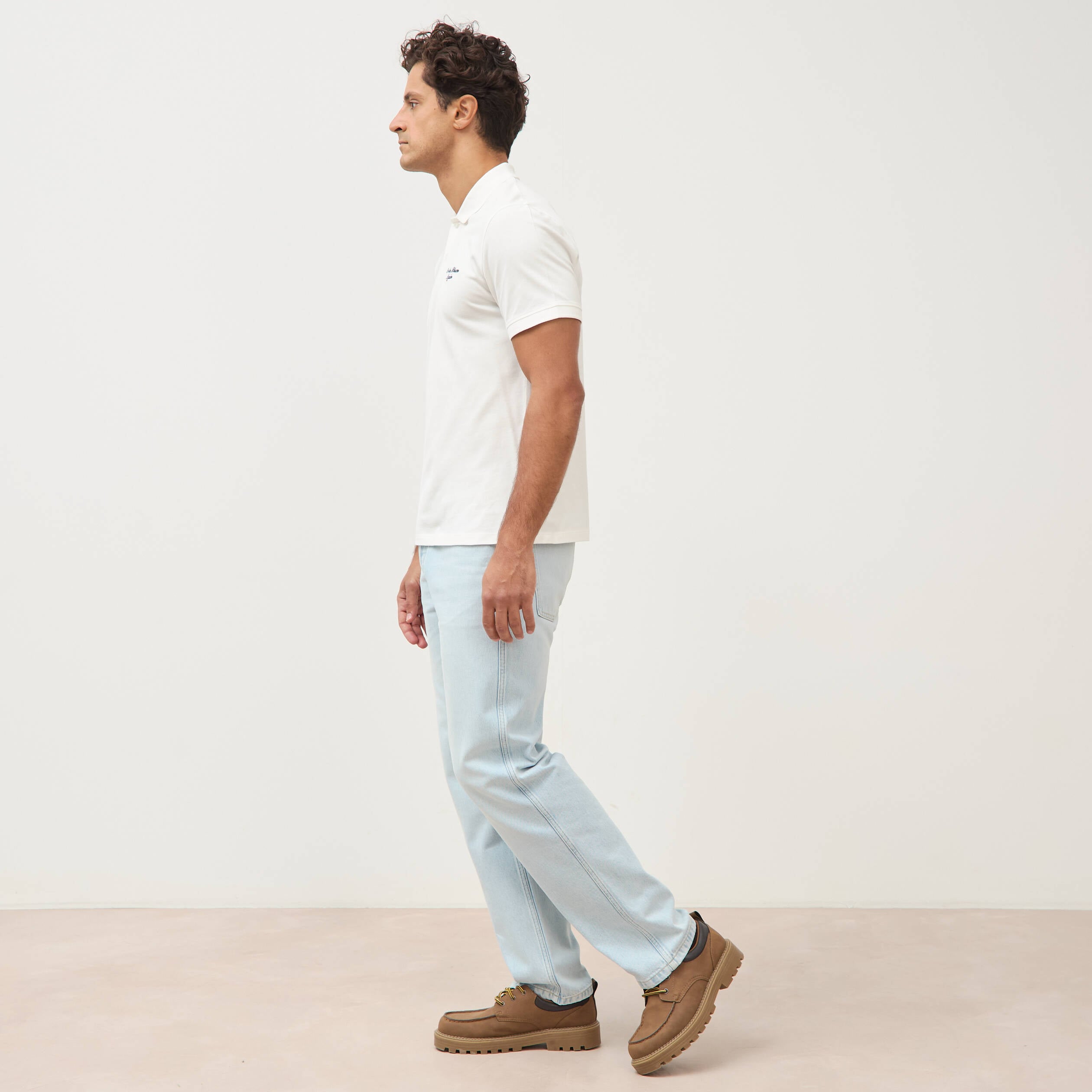 Polo ajust&eacute; manches courtes en coton ecru homme