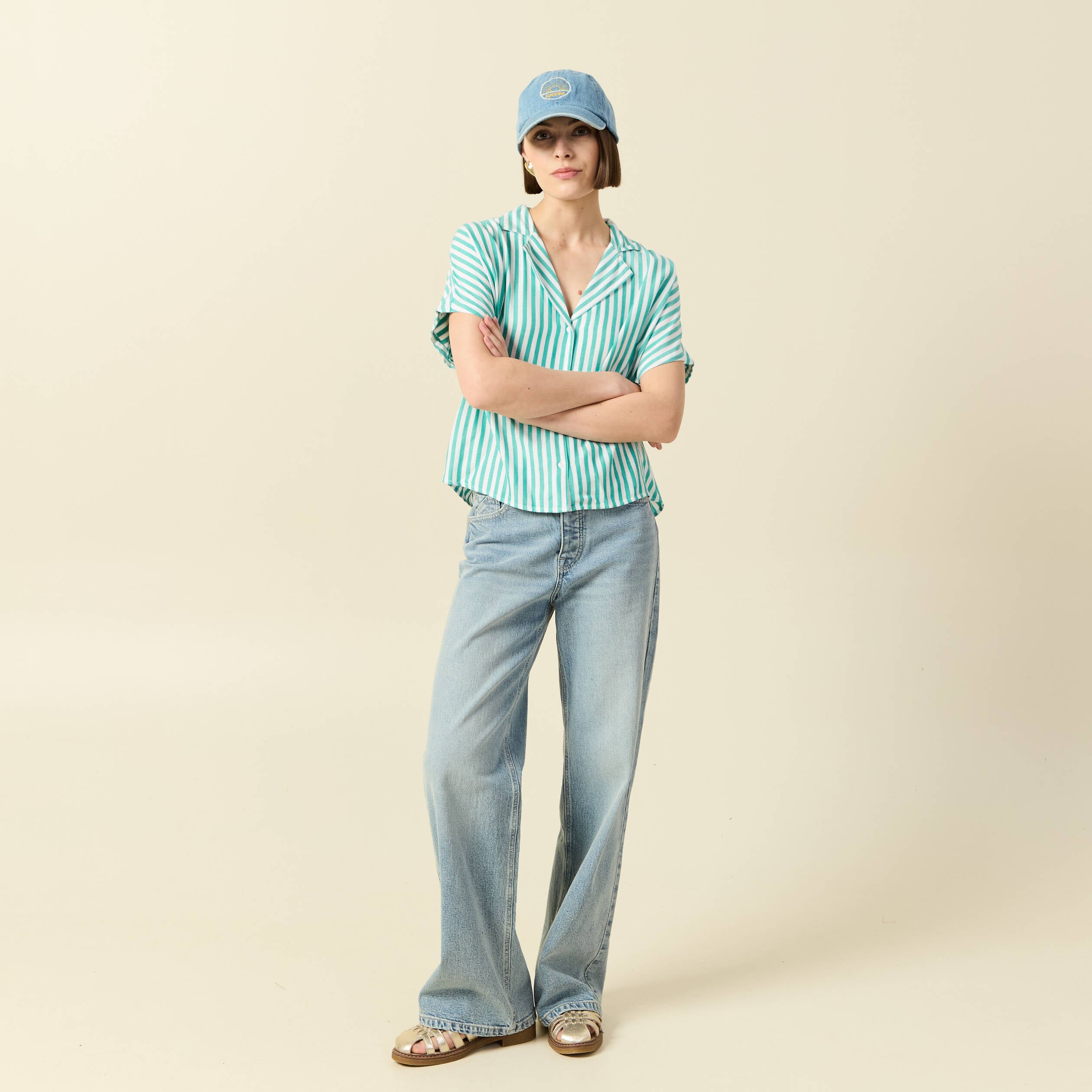 Chemise manches 3/4 vert turquoise femme