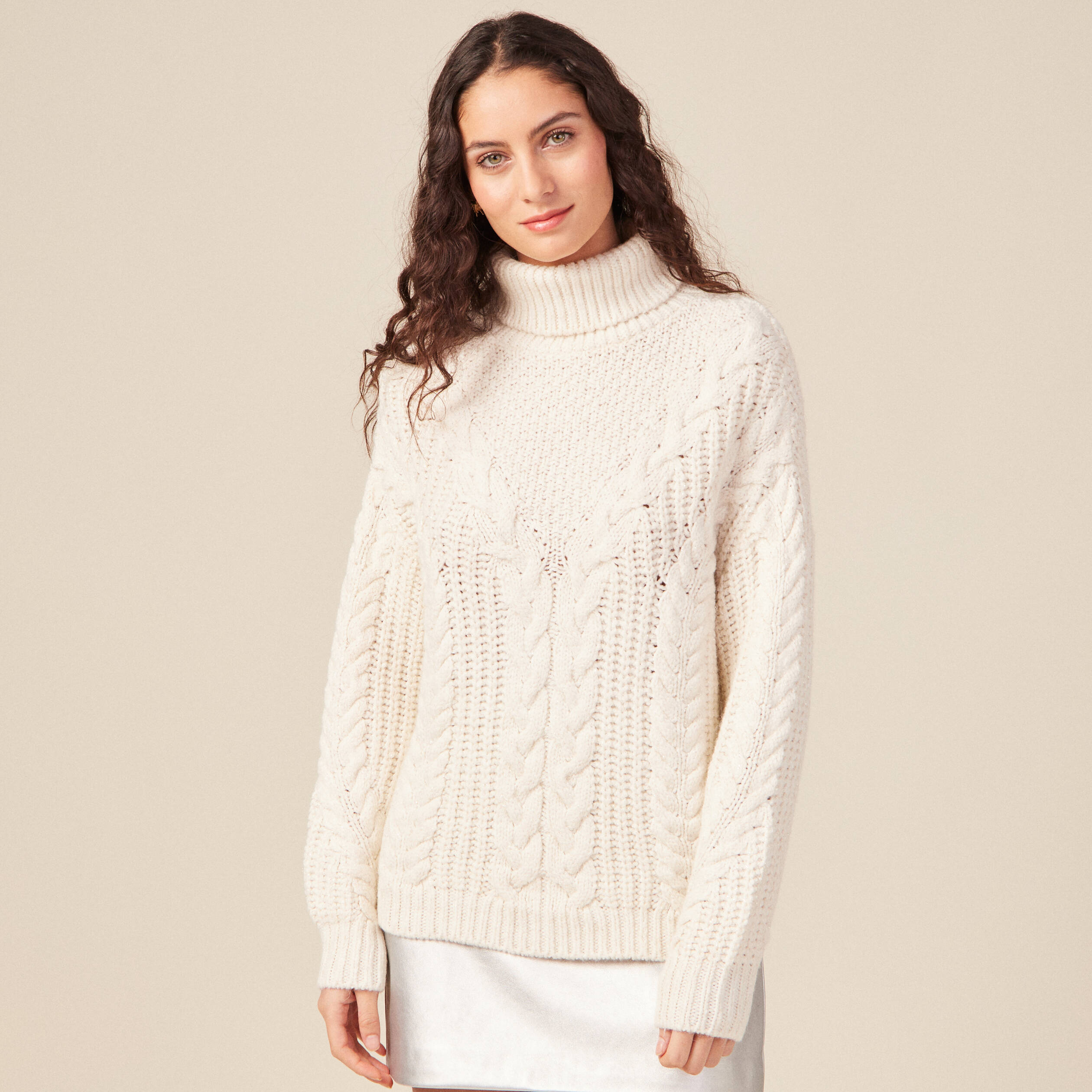 pull manches longues col roule ecru femme Pull manches longues col roulé ecru femme