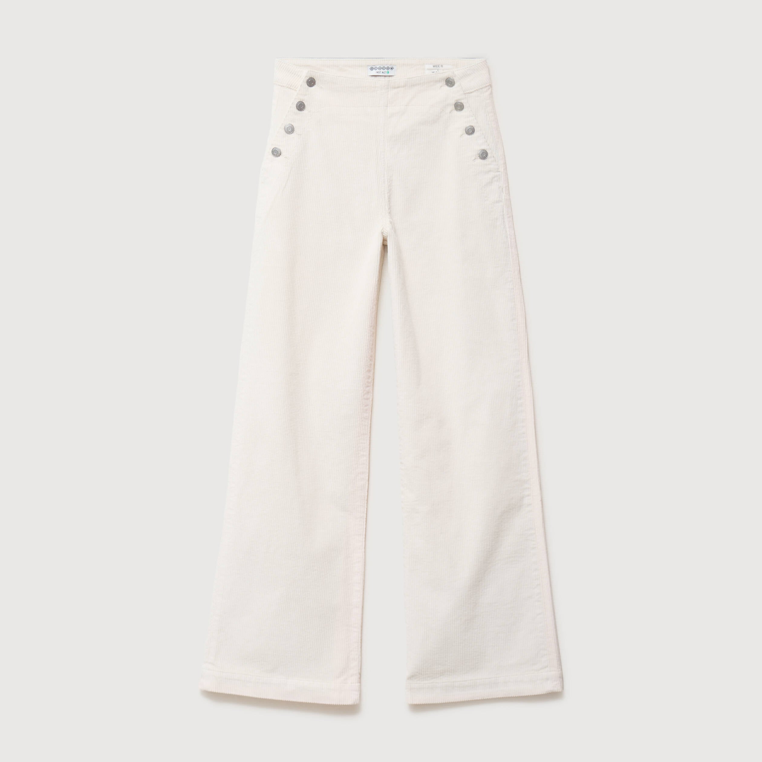 Pantalon large taille haute en velours ivoire femme