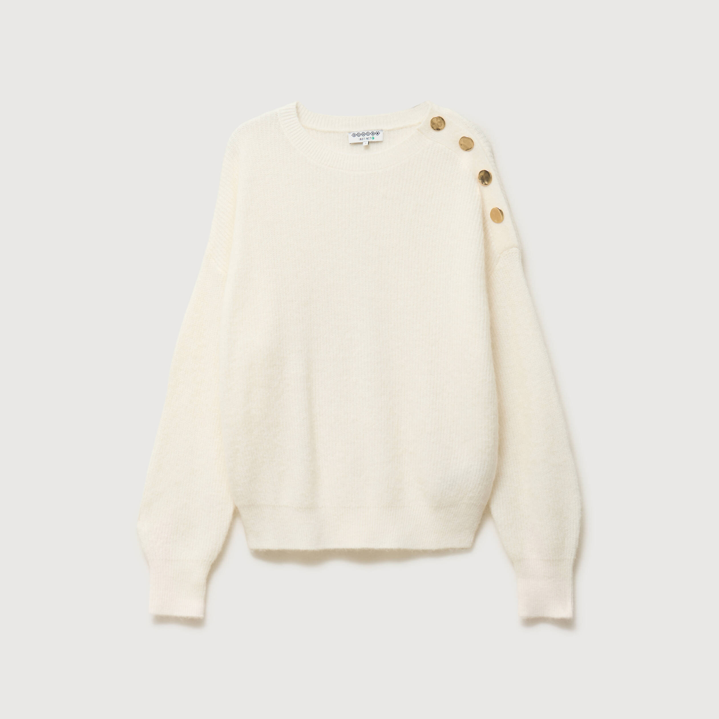Pull droit col rond manches longues ecru femme
