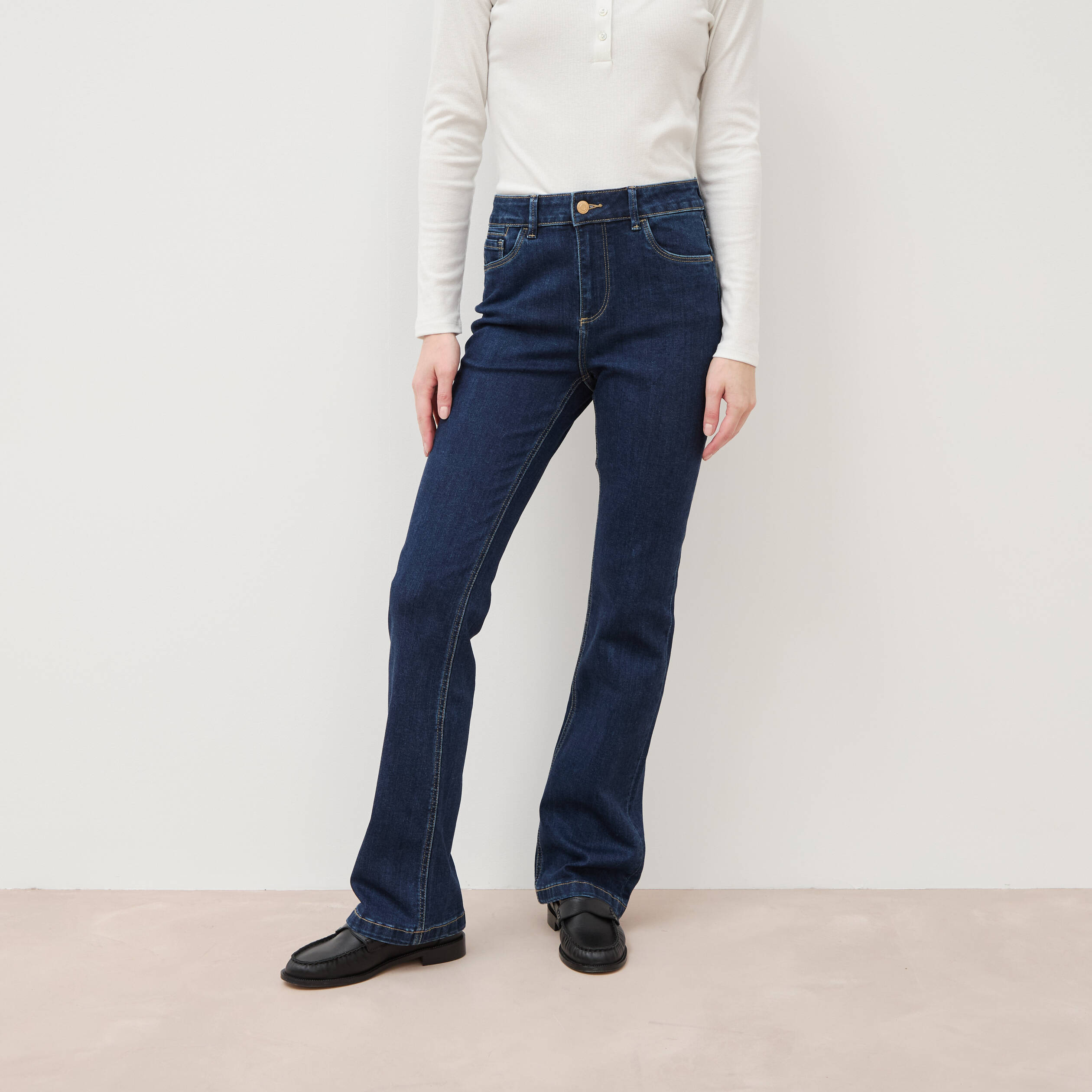 Jeans bootcut taille haute denim brut femme