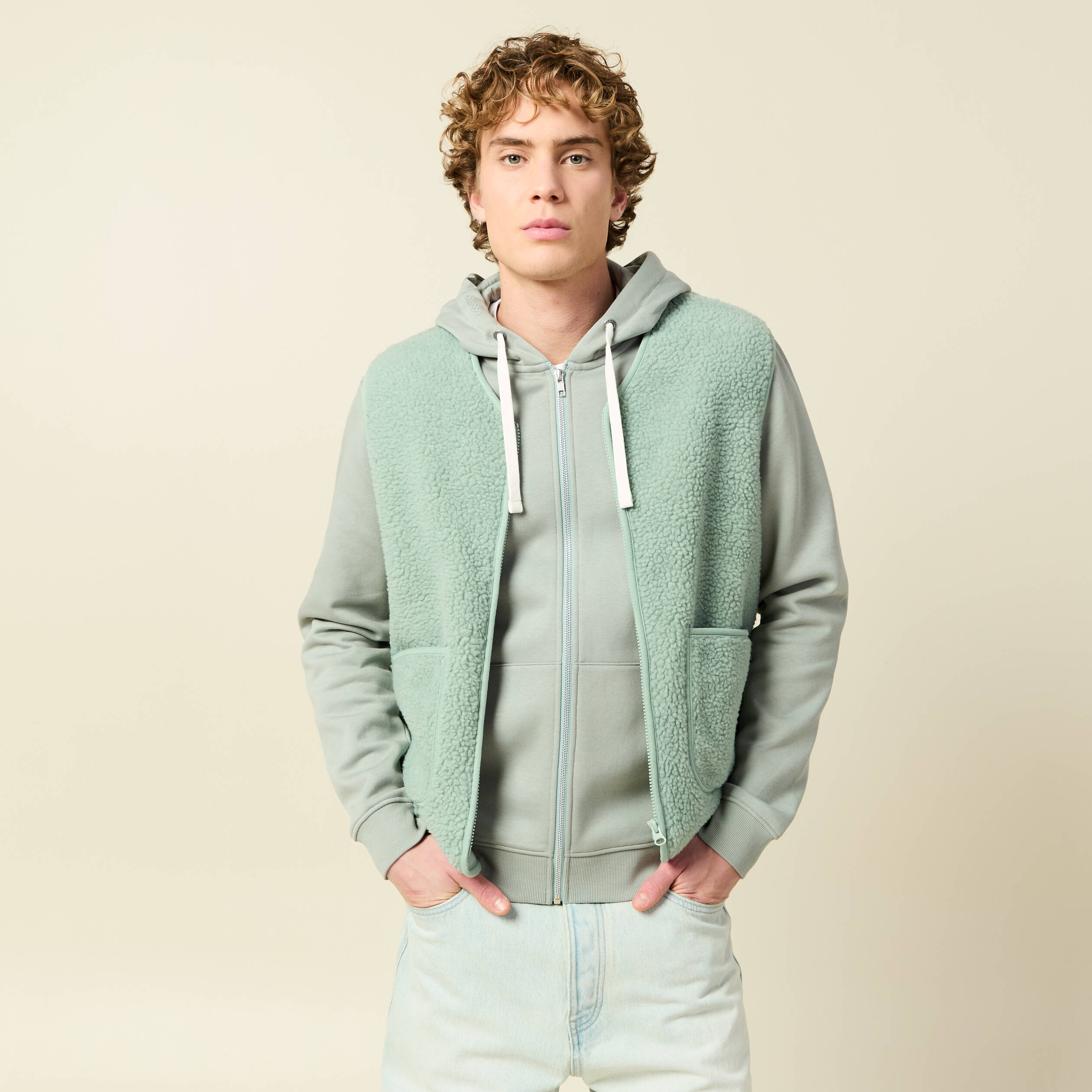 Sweat sans manches effet polaire vert pastel homme