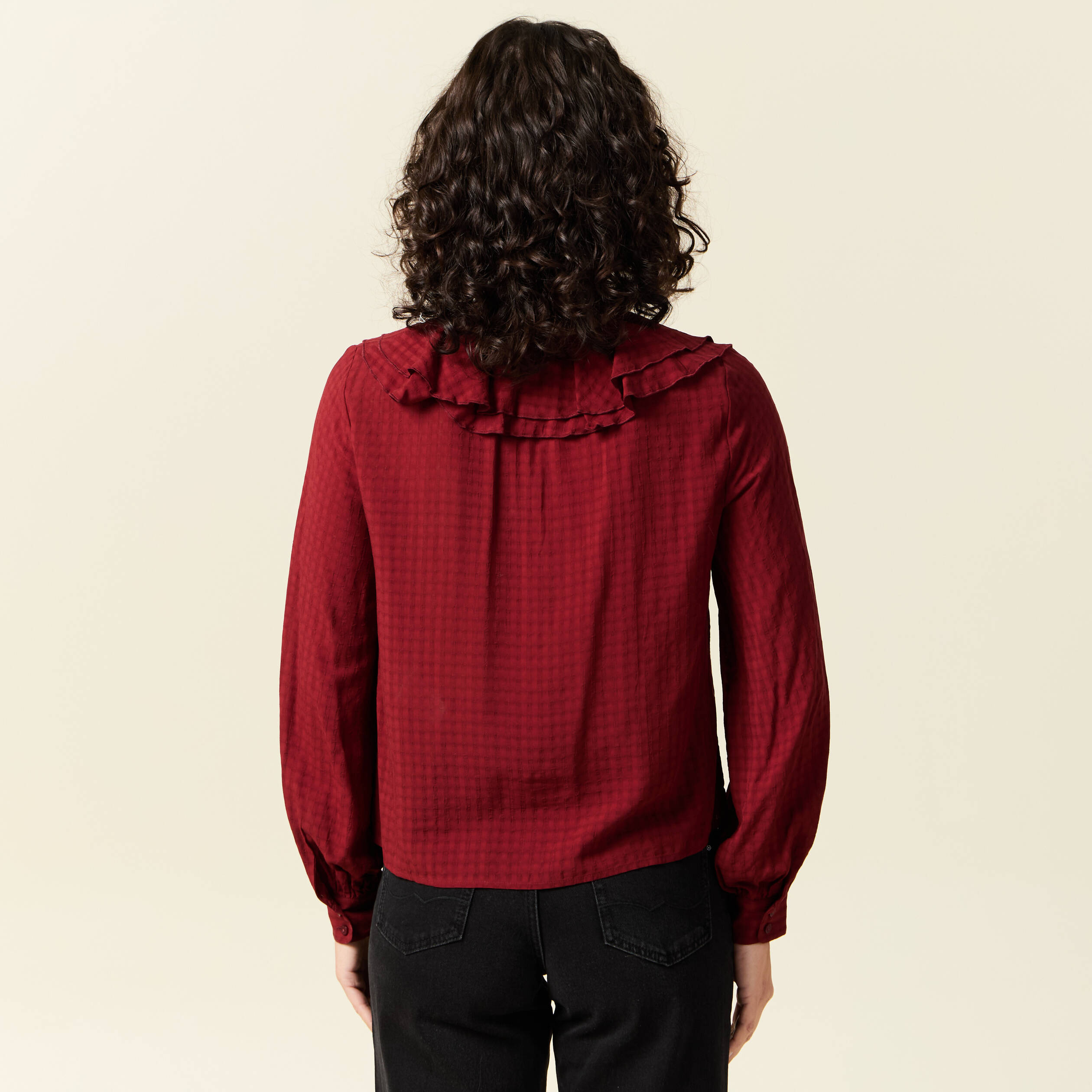 Blouse manches longues rouge fonc&eacute; femme