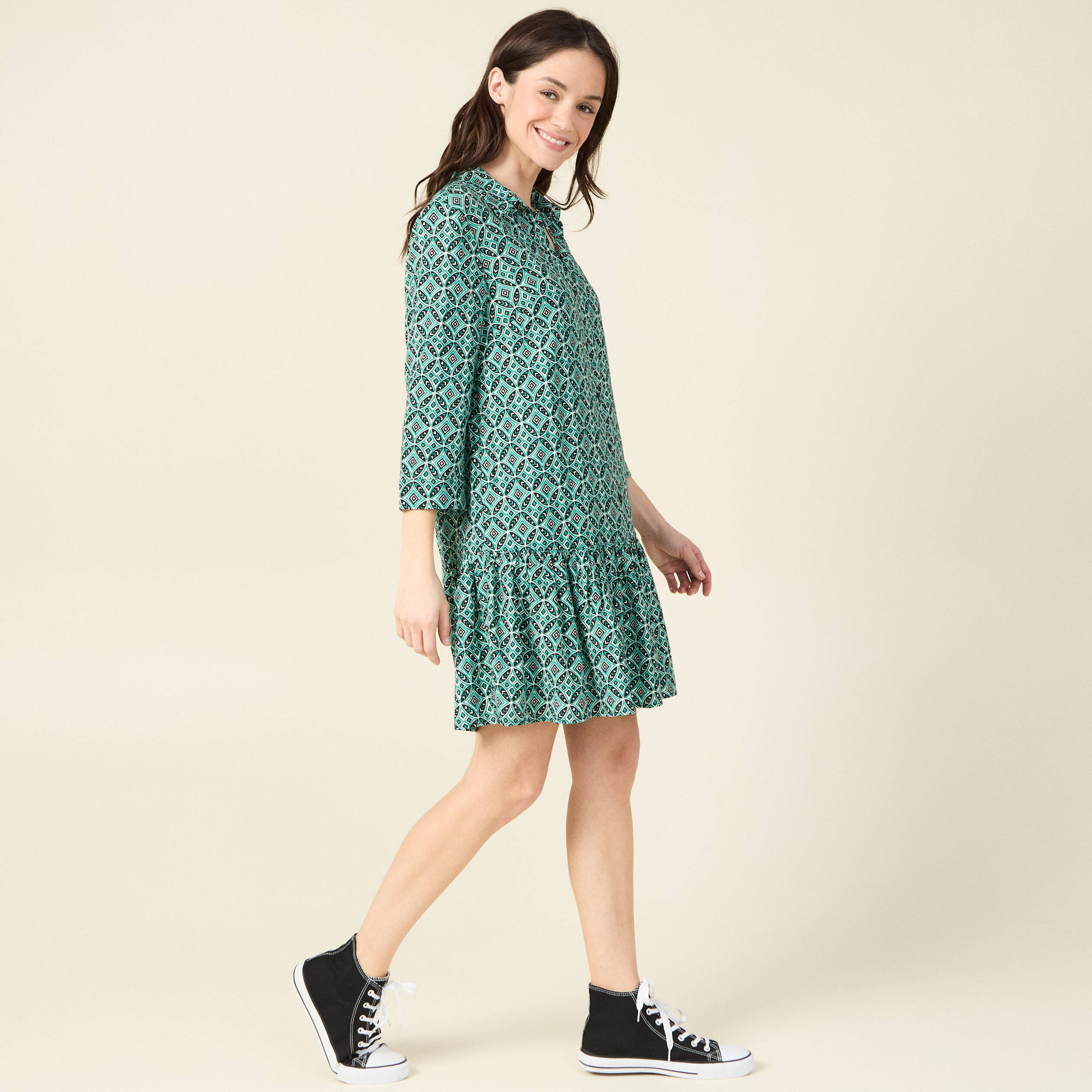 robe chemise eco responsable vert femme Robe chemise éco-responsable vert femme