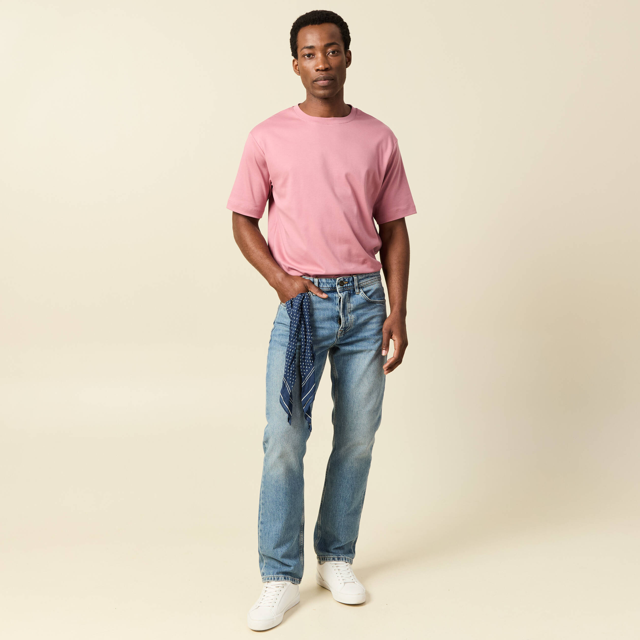 Jeans straight longueur 32 en coton denim stone homme