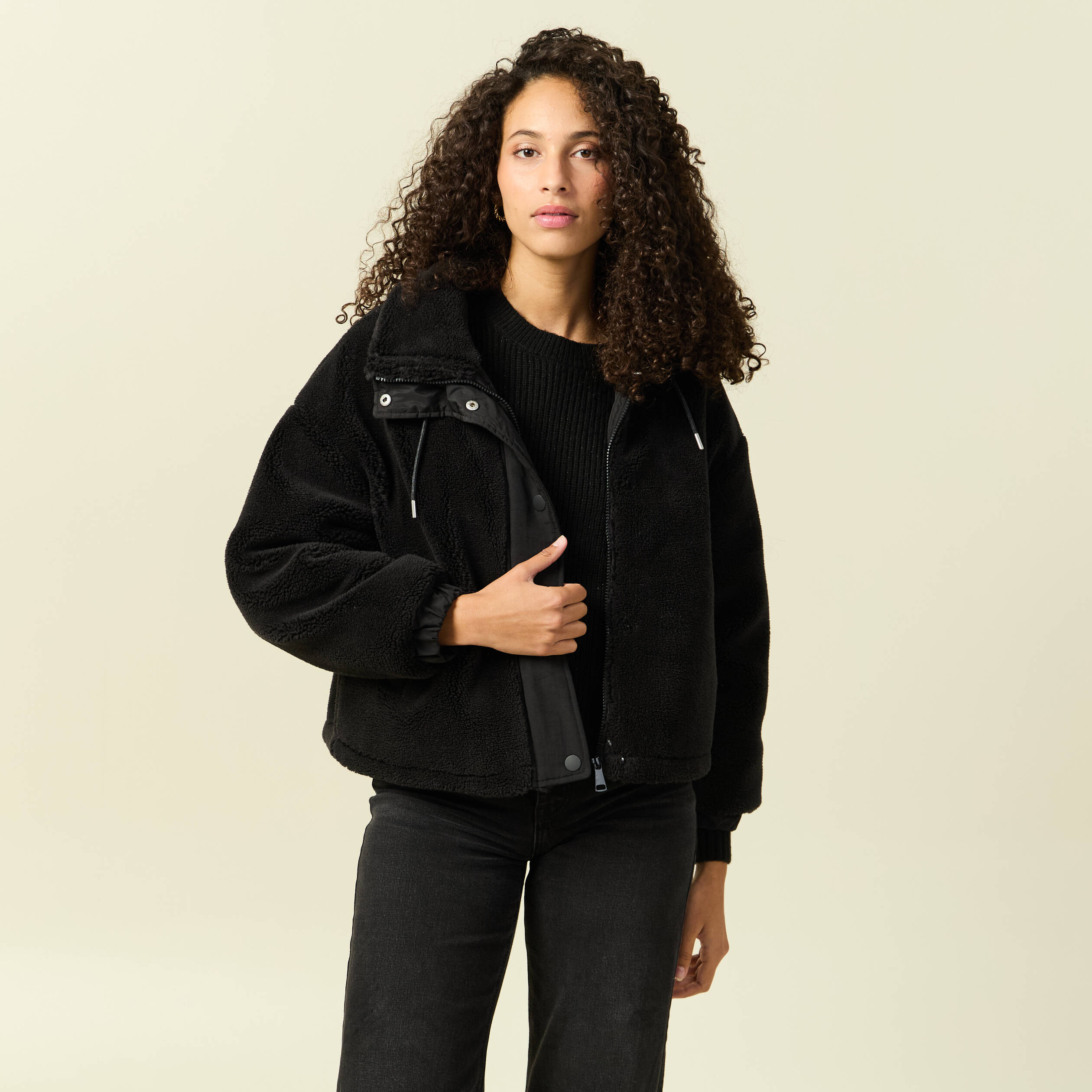 Veste oversize effet polaire col montant noir femme Vibs