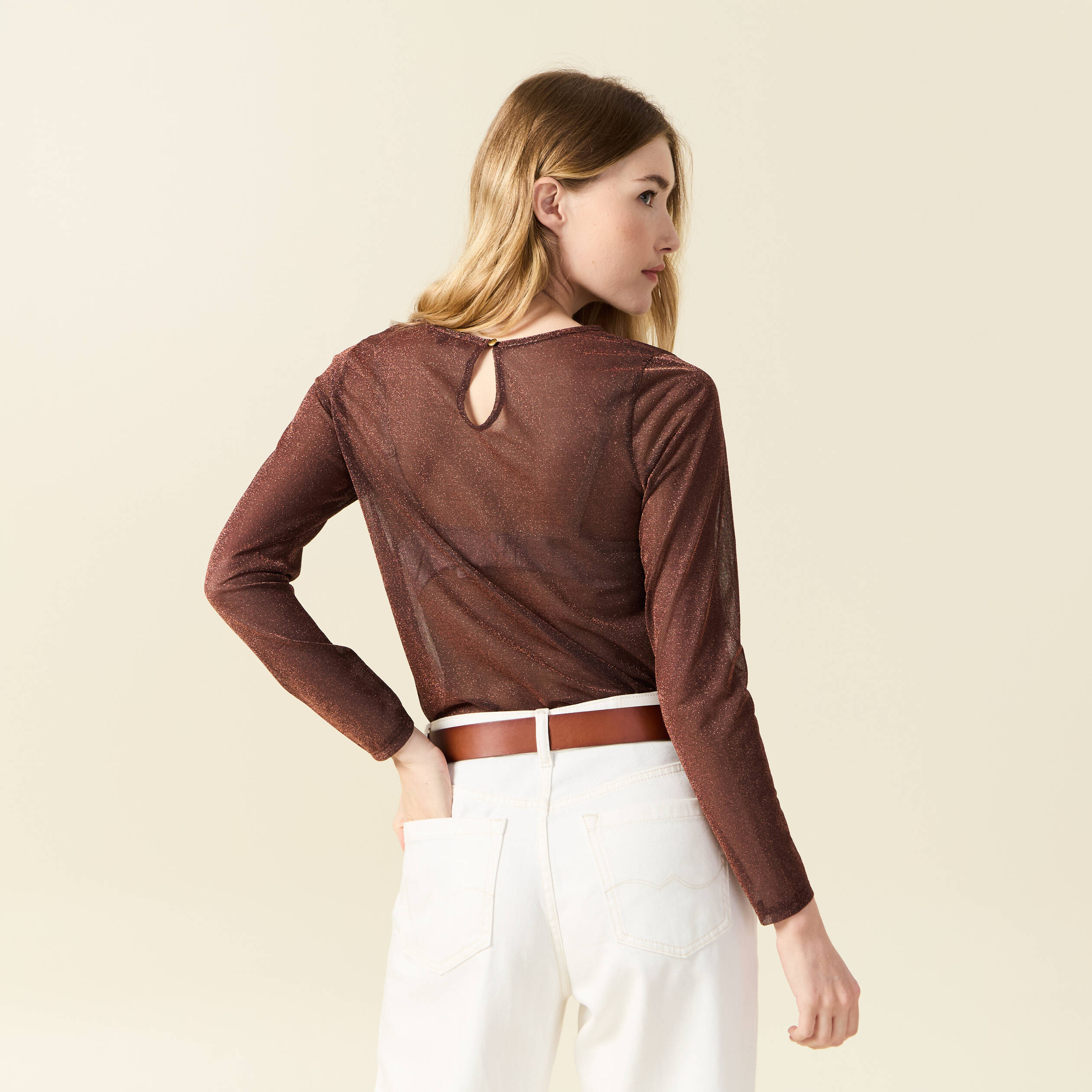 t shirt manches longues marron cognac femme T-shirt manches longues marron cognac femme