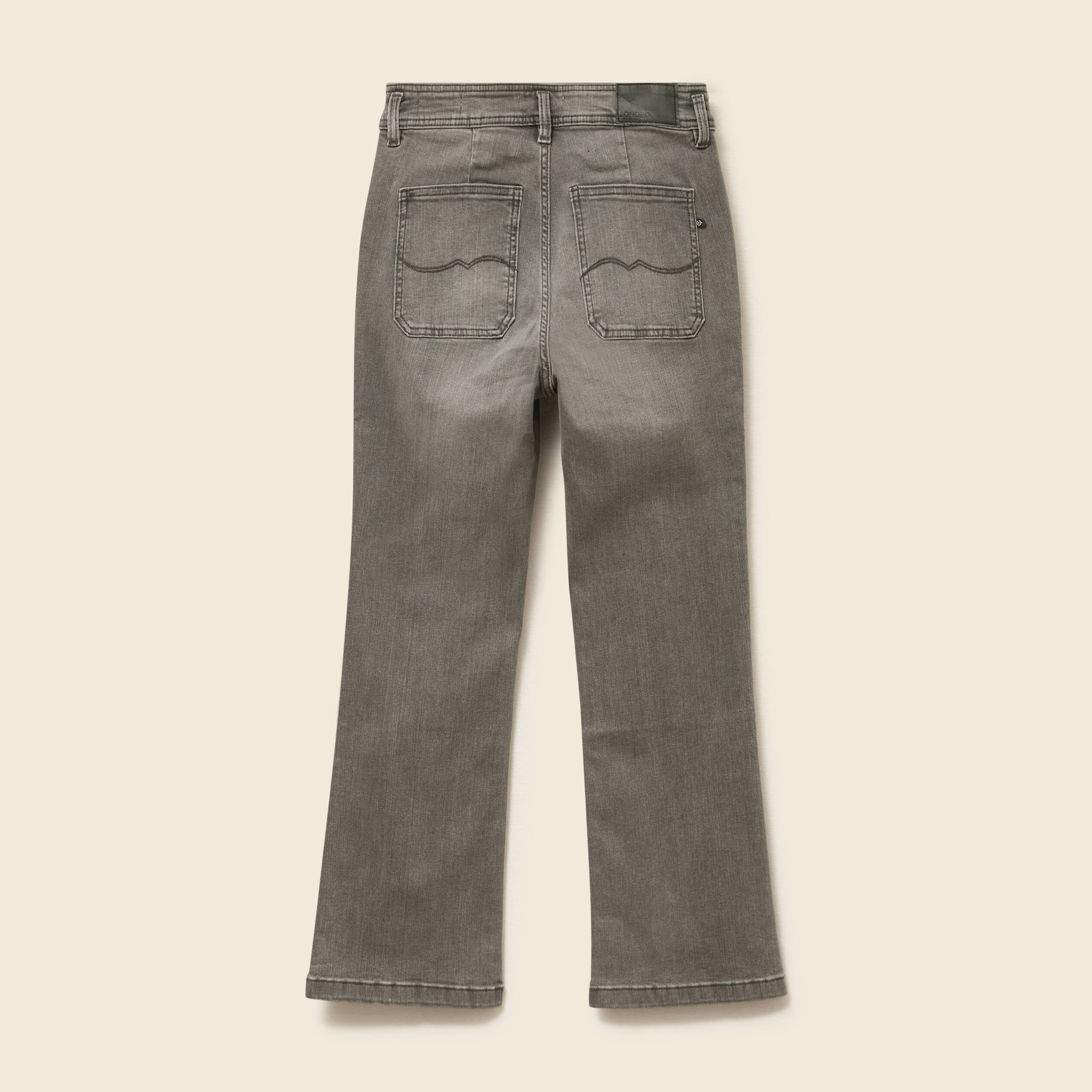 Jeans bootcut cropped taille haute denim gris femme