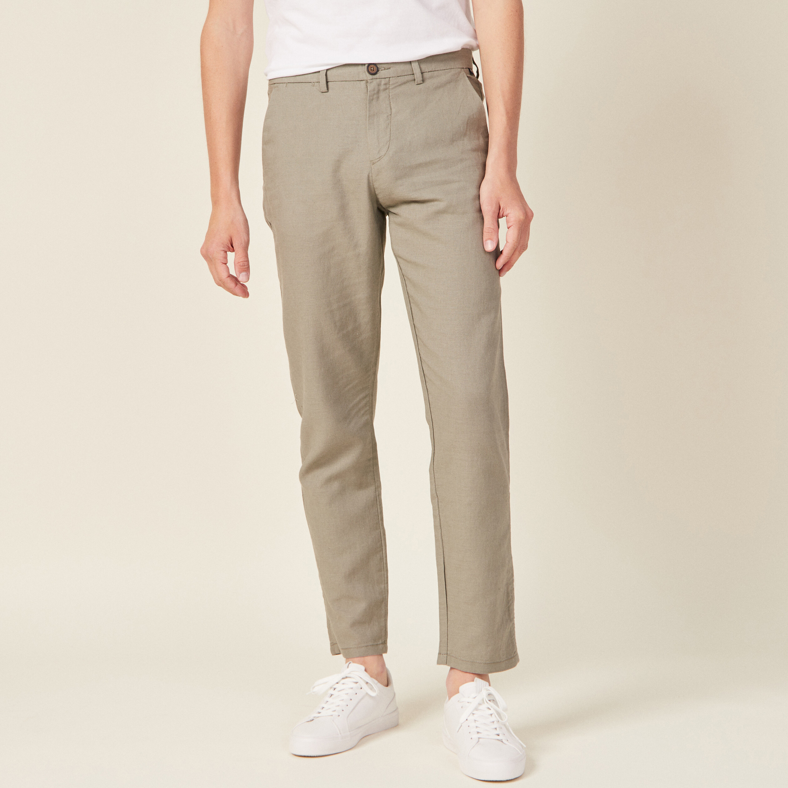 Pantalon slim éco-responsable vert kaki homme