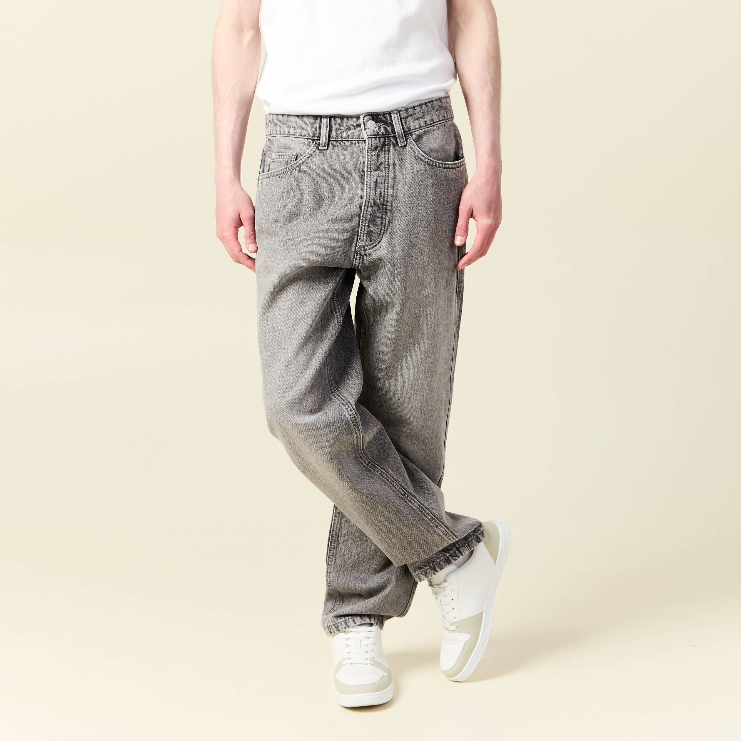 Jeans large relaxed denim gris homme