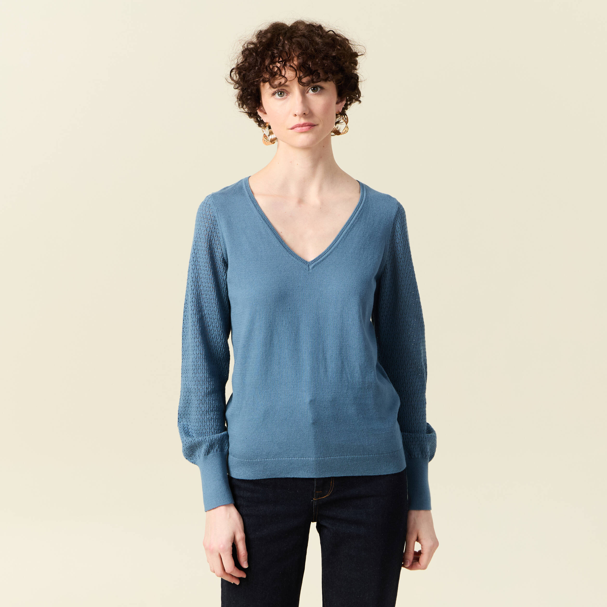 Pull manches longues bleu clair femme