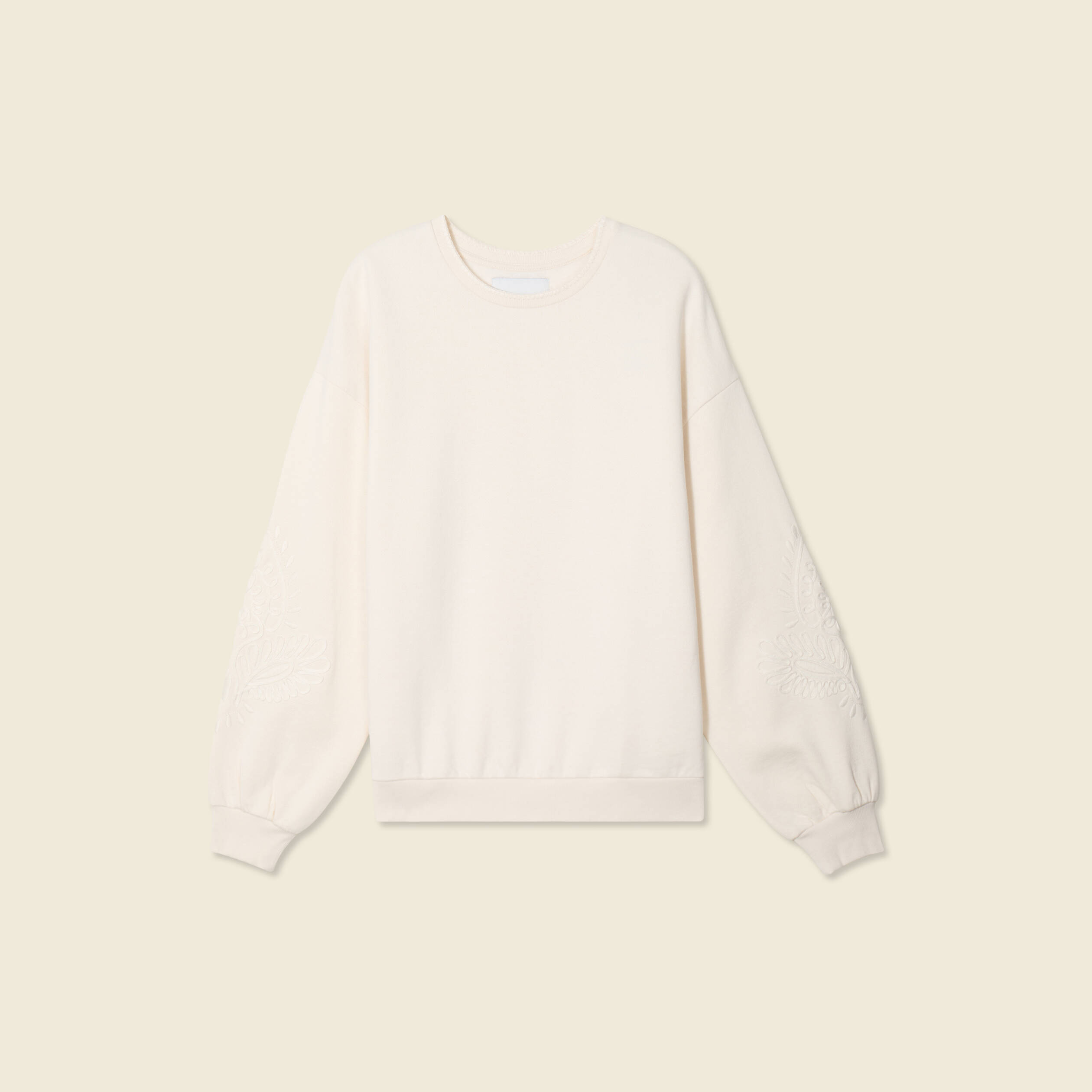 Sweat manches longues brod&eacute; ecru femme