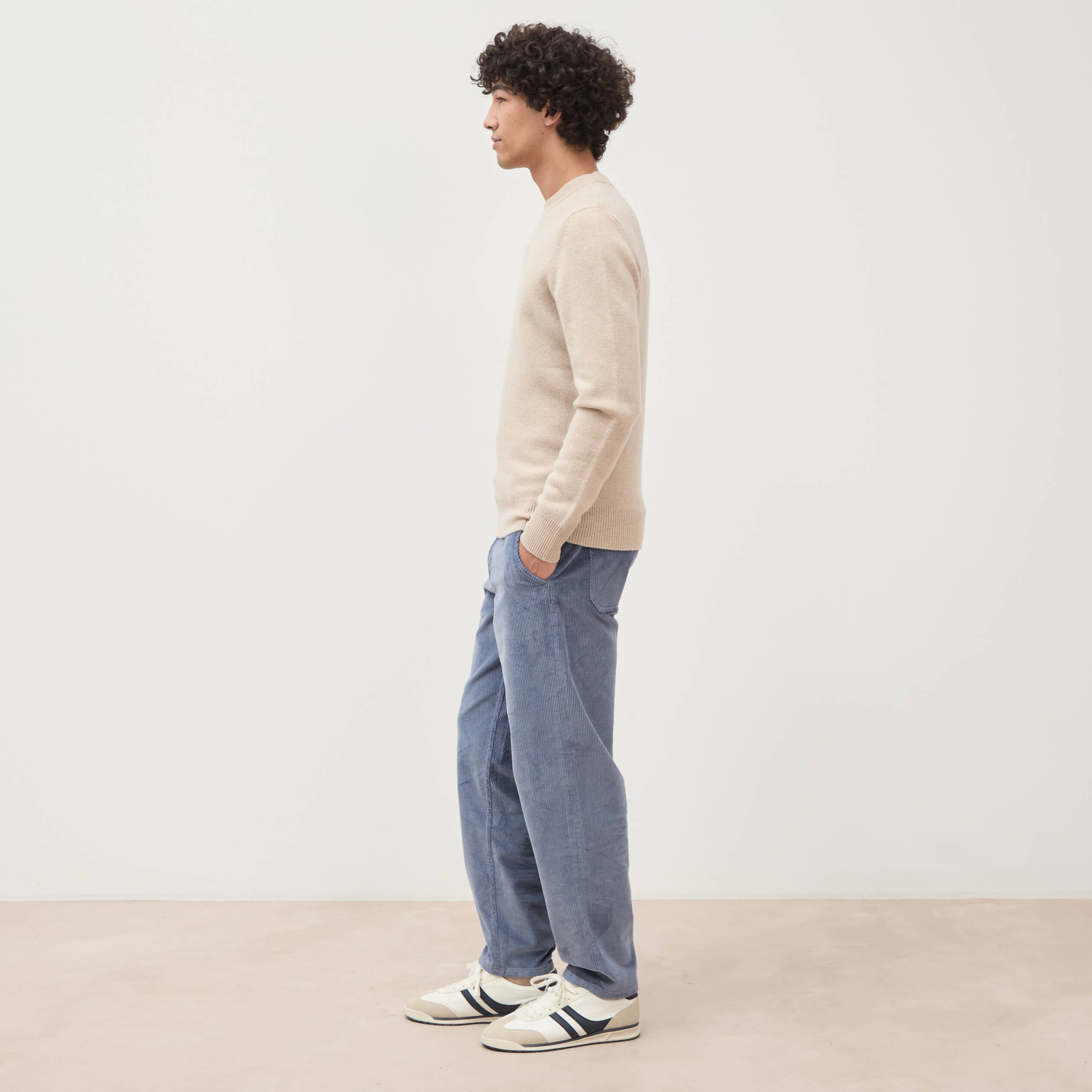 Pull droit col rond manches longues sable homme