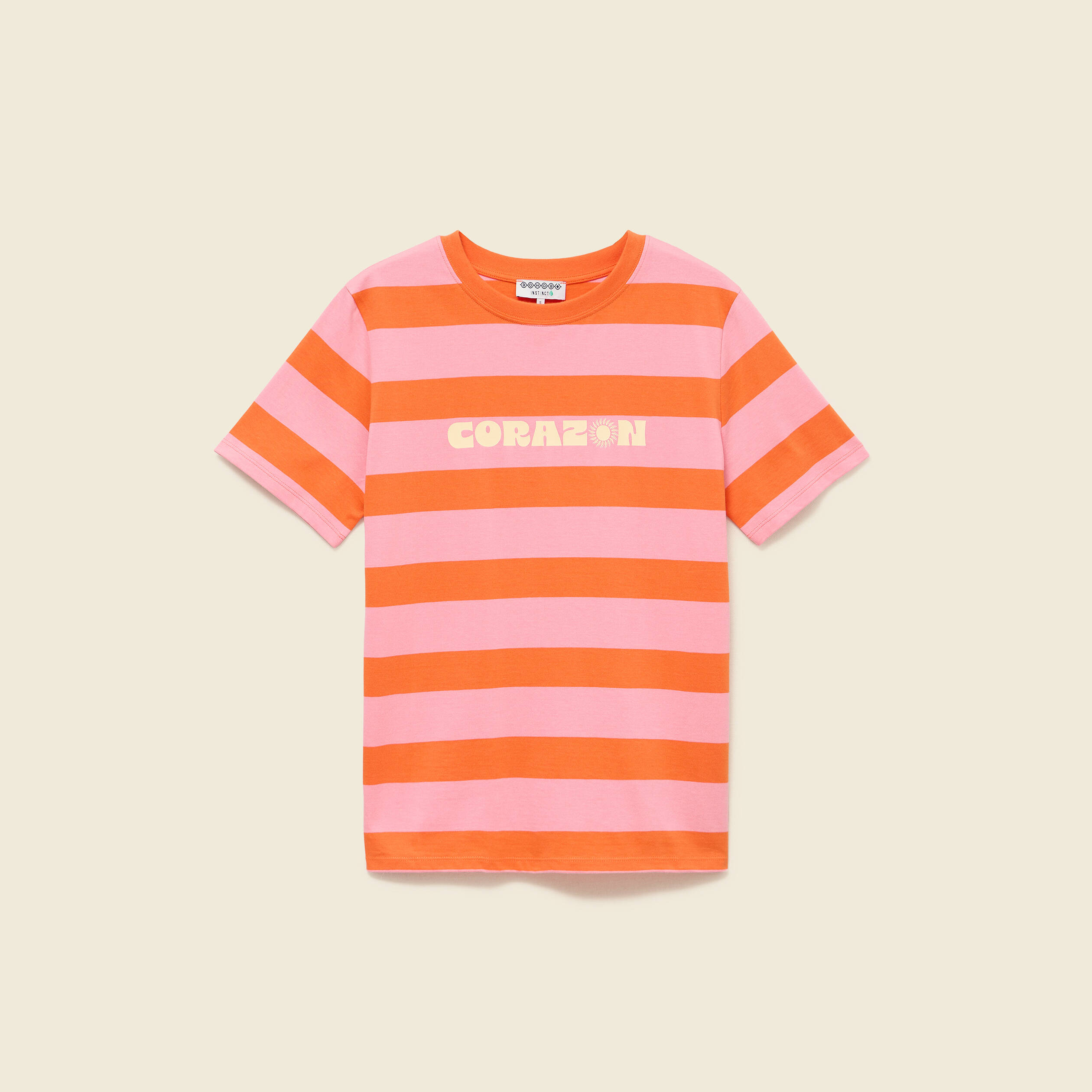 T-shirt ray&eacute; col rond manches courtes orange femme