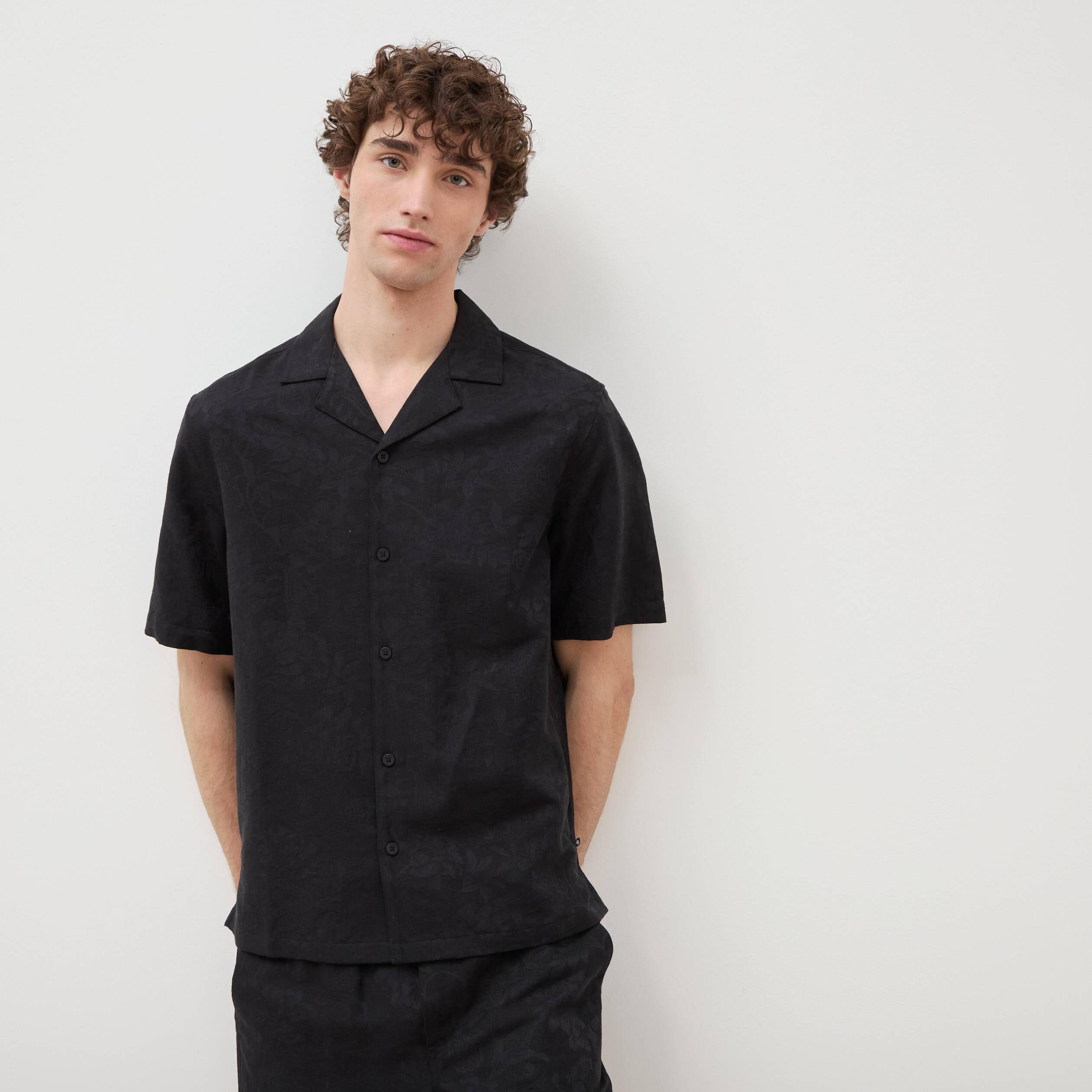 Chemise boyfriend manches courtes noir homme