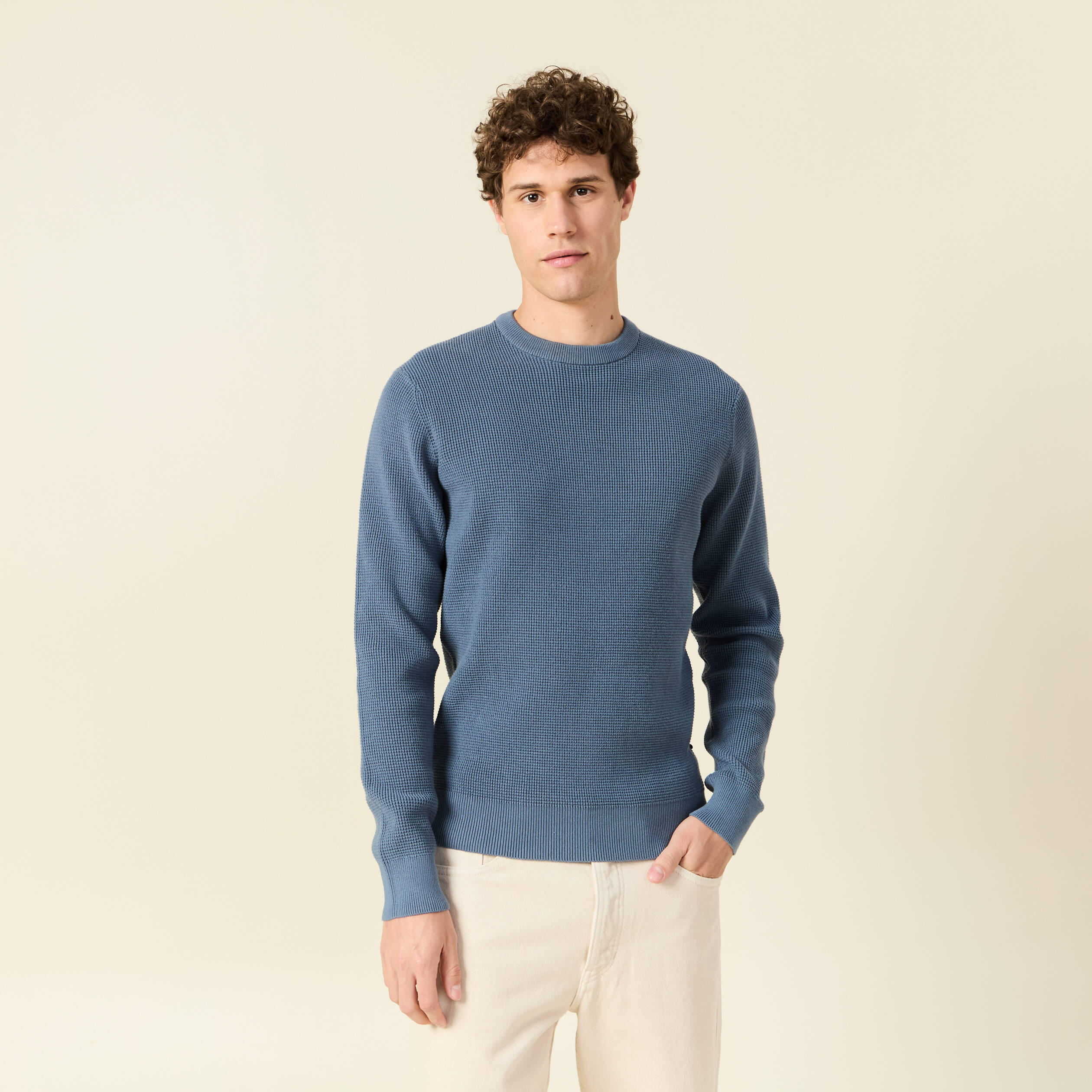 pull manches longues col rond bleu gris homme Pull manches longues col rond bleu gris homme
