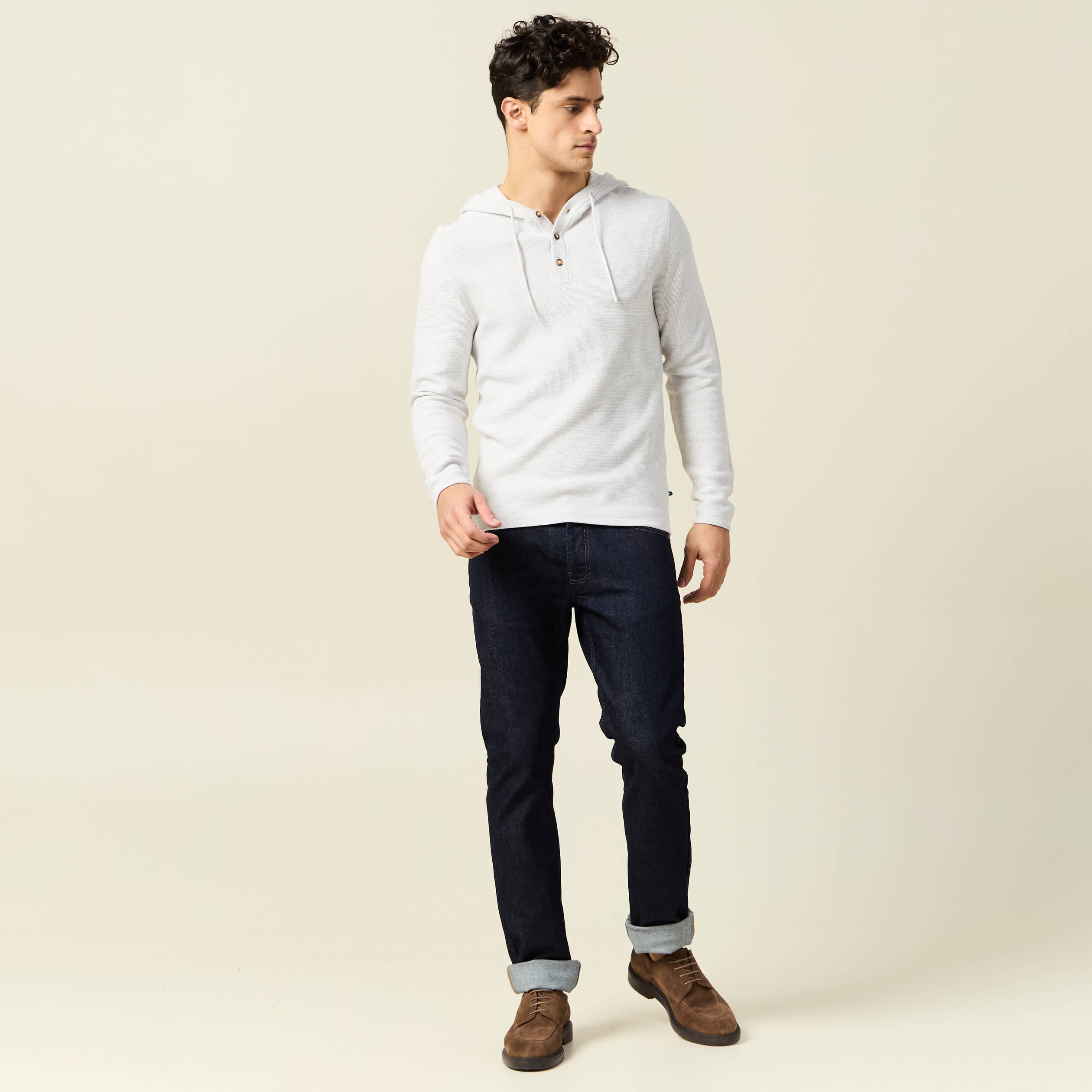 Pull &agrave; capuche ecru homme