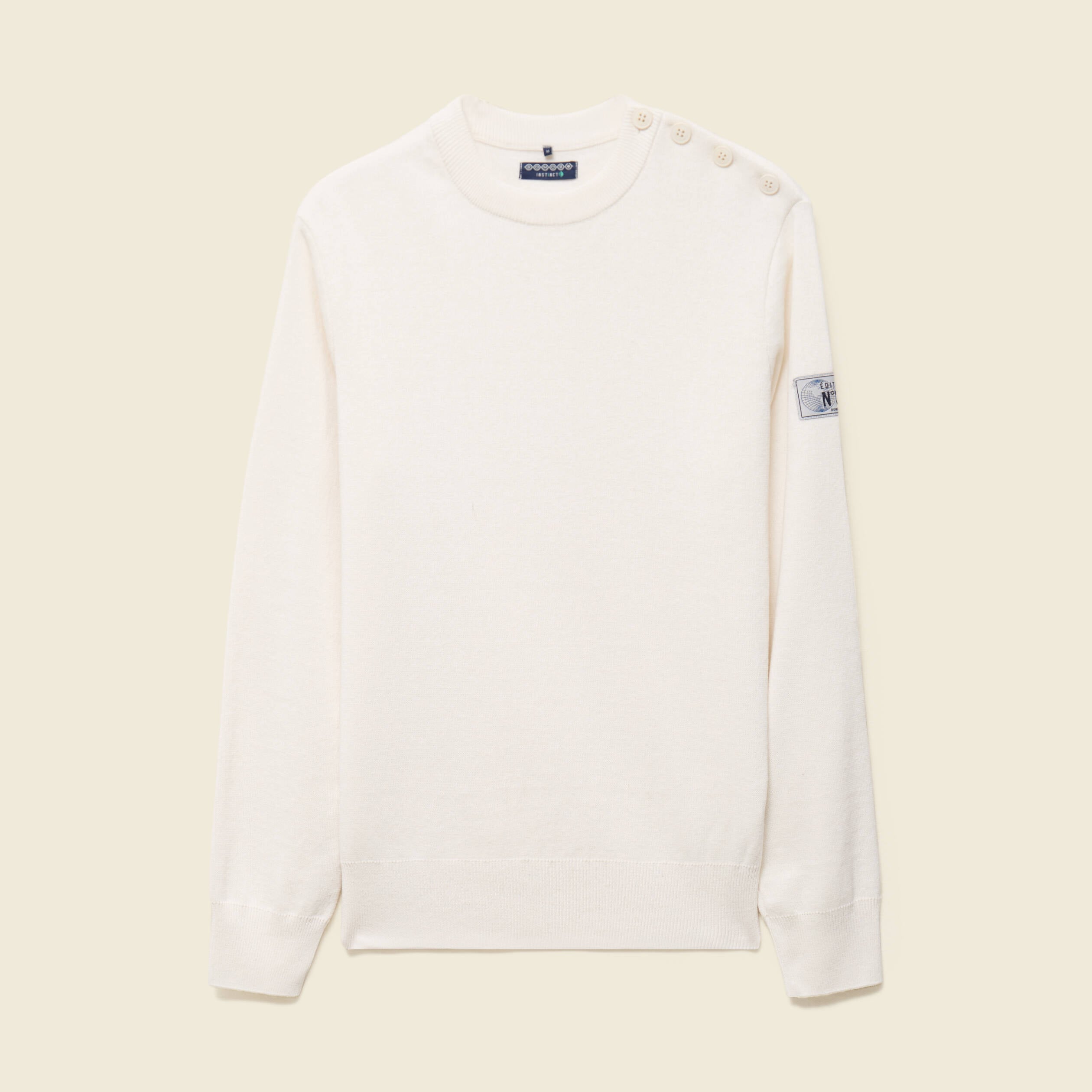 Pull fin col rond manches longues ecru homme