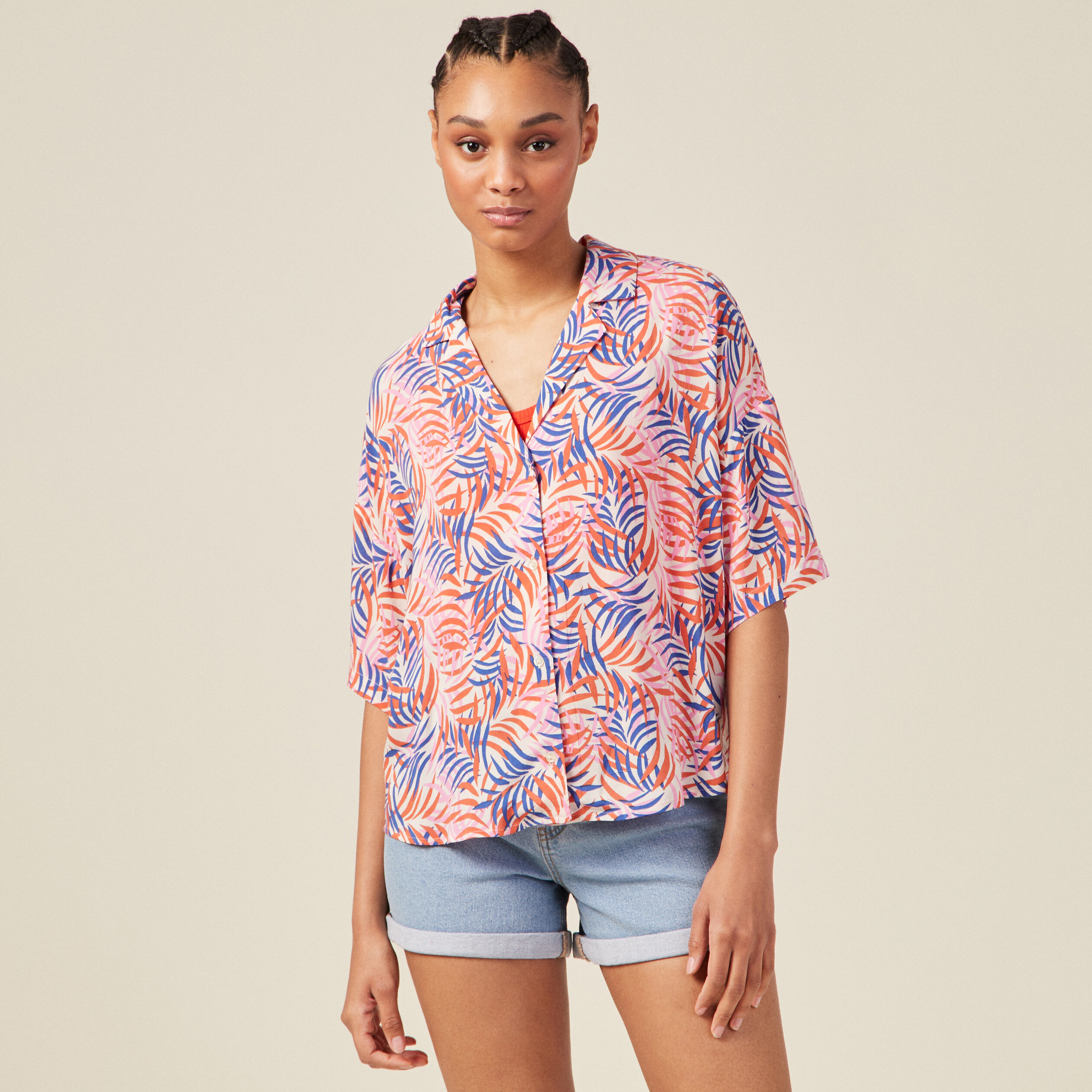 Chemise manches courtes multicolore femme