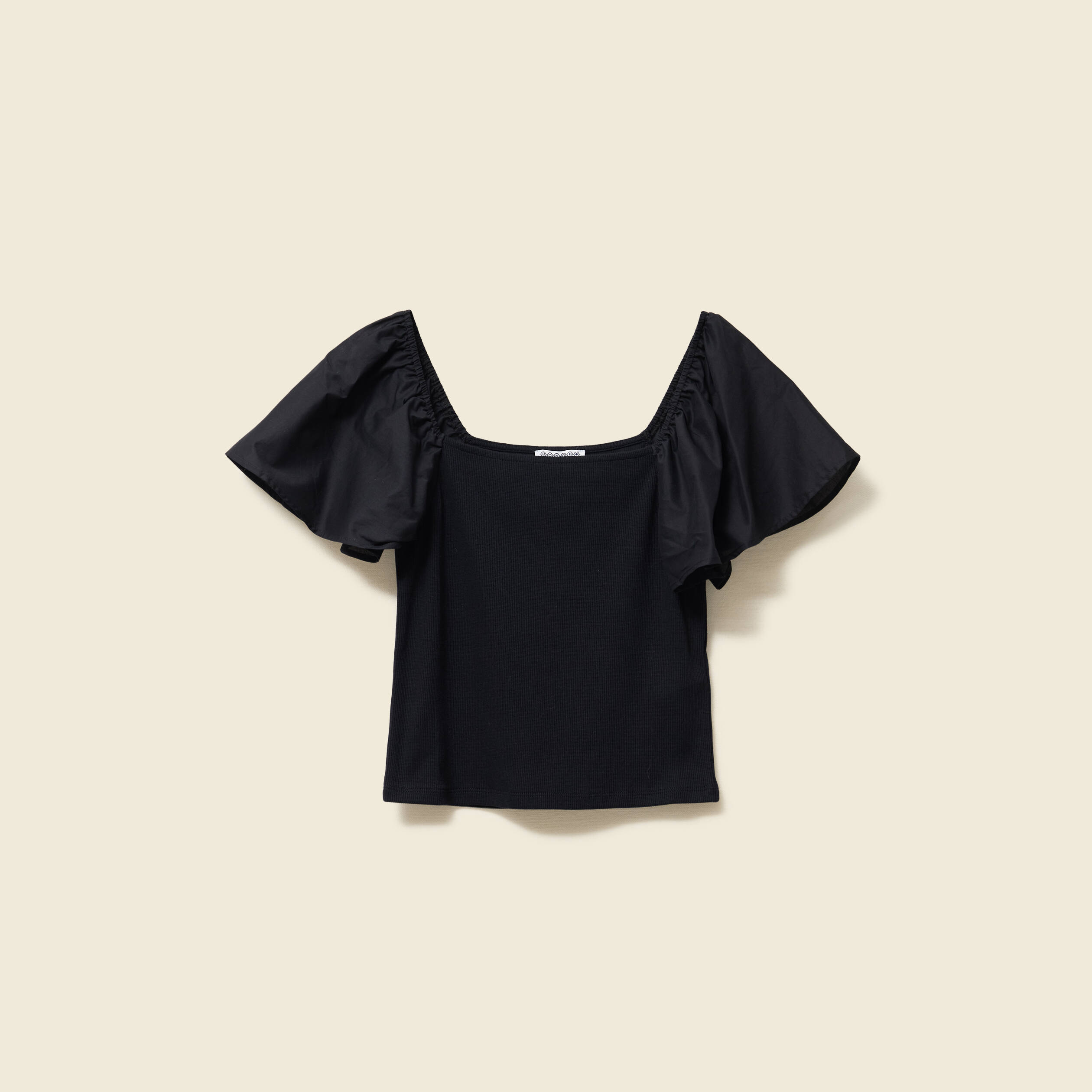 T-shirt bi-mati&egrave;re ajust&eacute; d&eacute;collet&eacute; noir femme