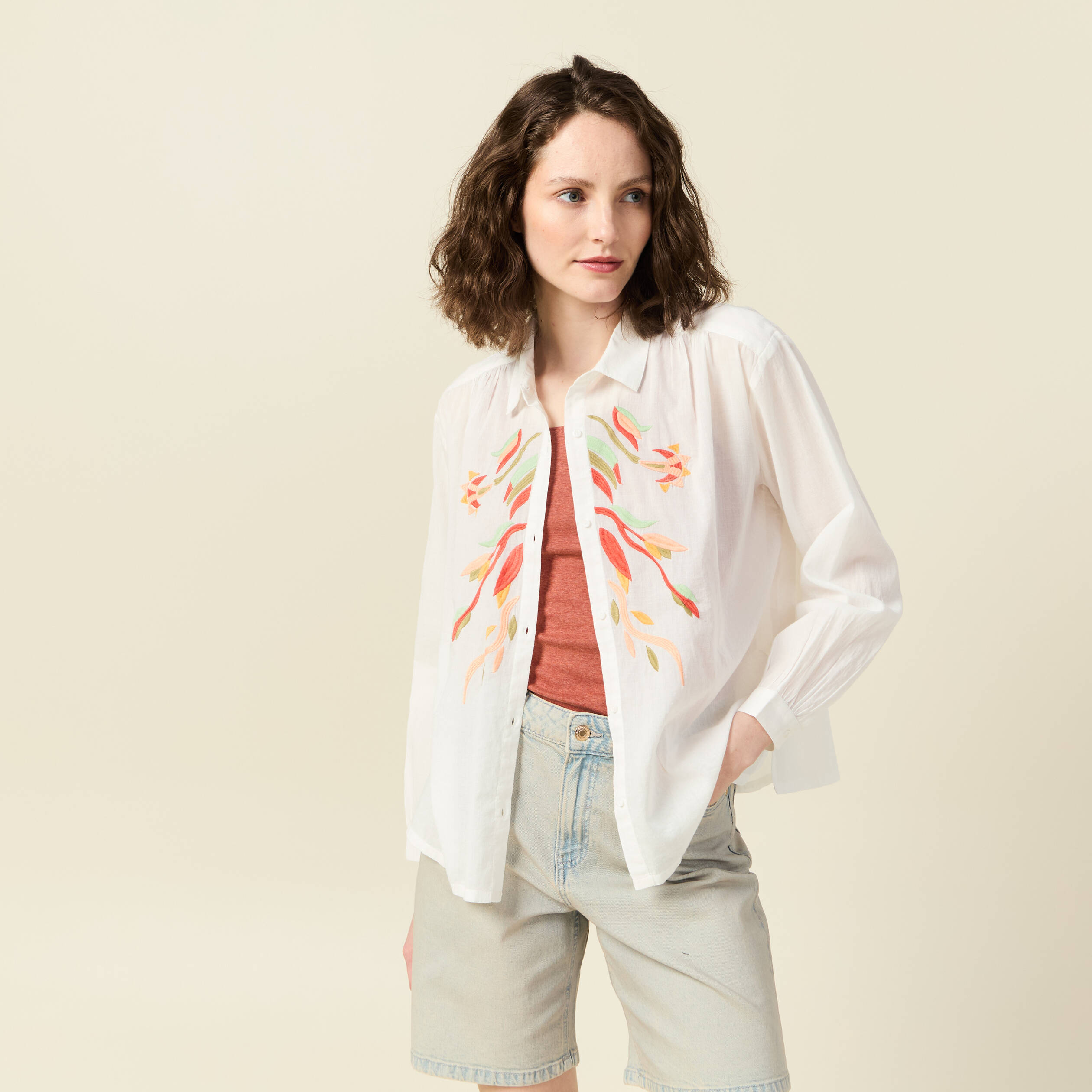 chemise manches longues ecru femme Chemise manches longues ecru femme