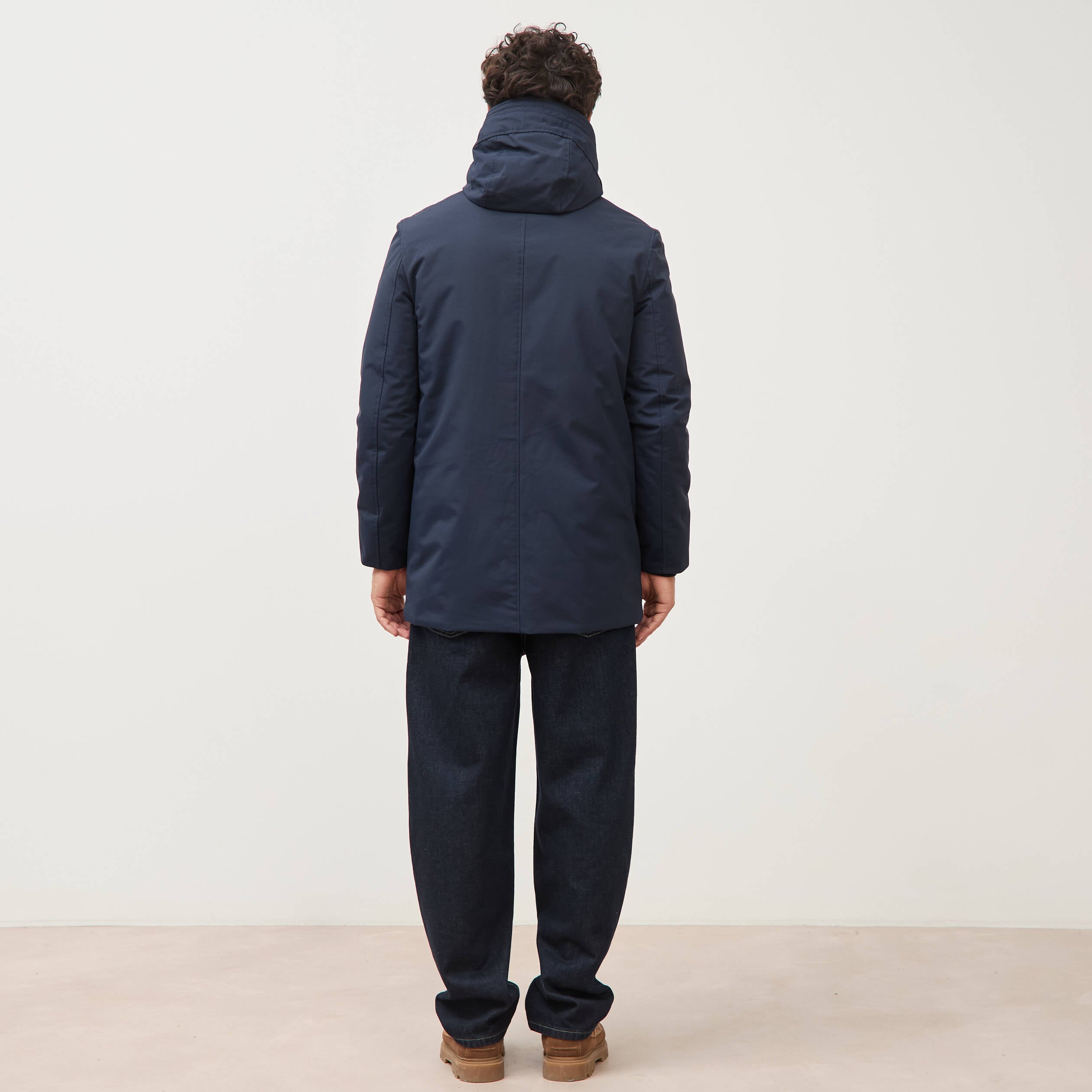 Parka longue droite &agrave; capuche bleu marine homme