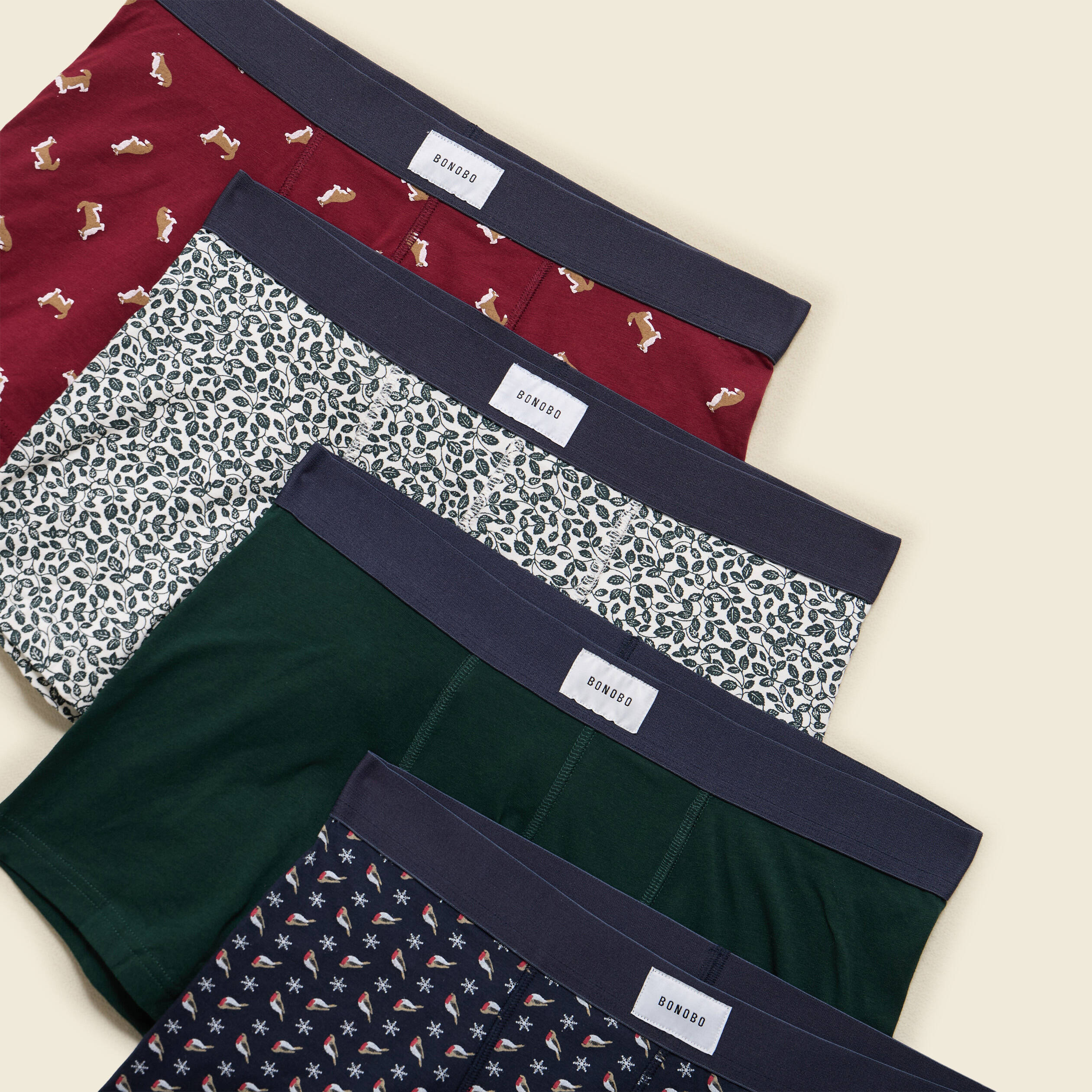Lot de 4 boxers no&euml;l bordeaux homme