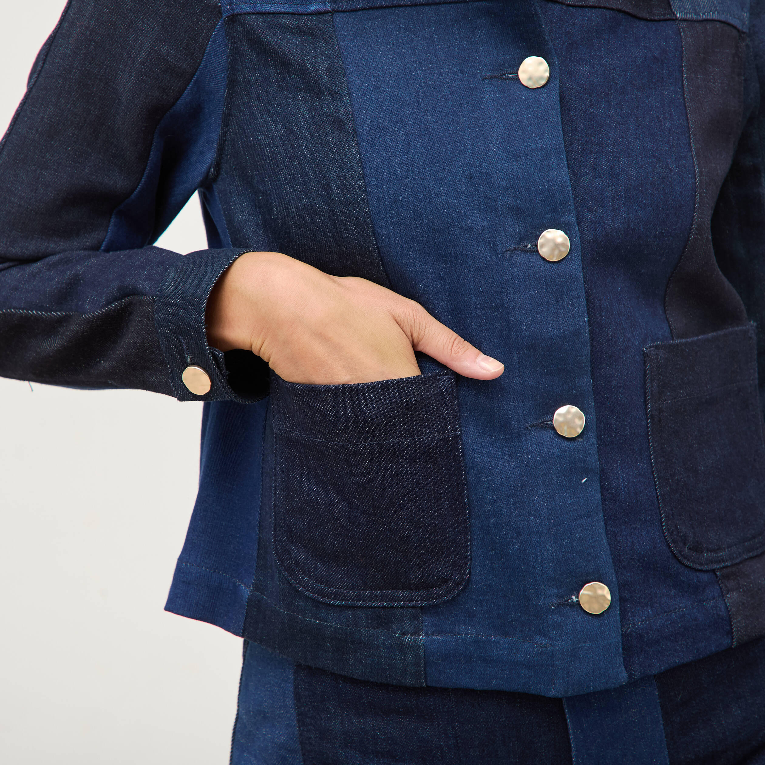 Veste droite en jeans manches longues denim stone femme
