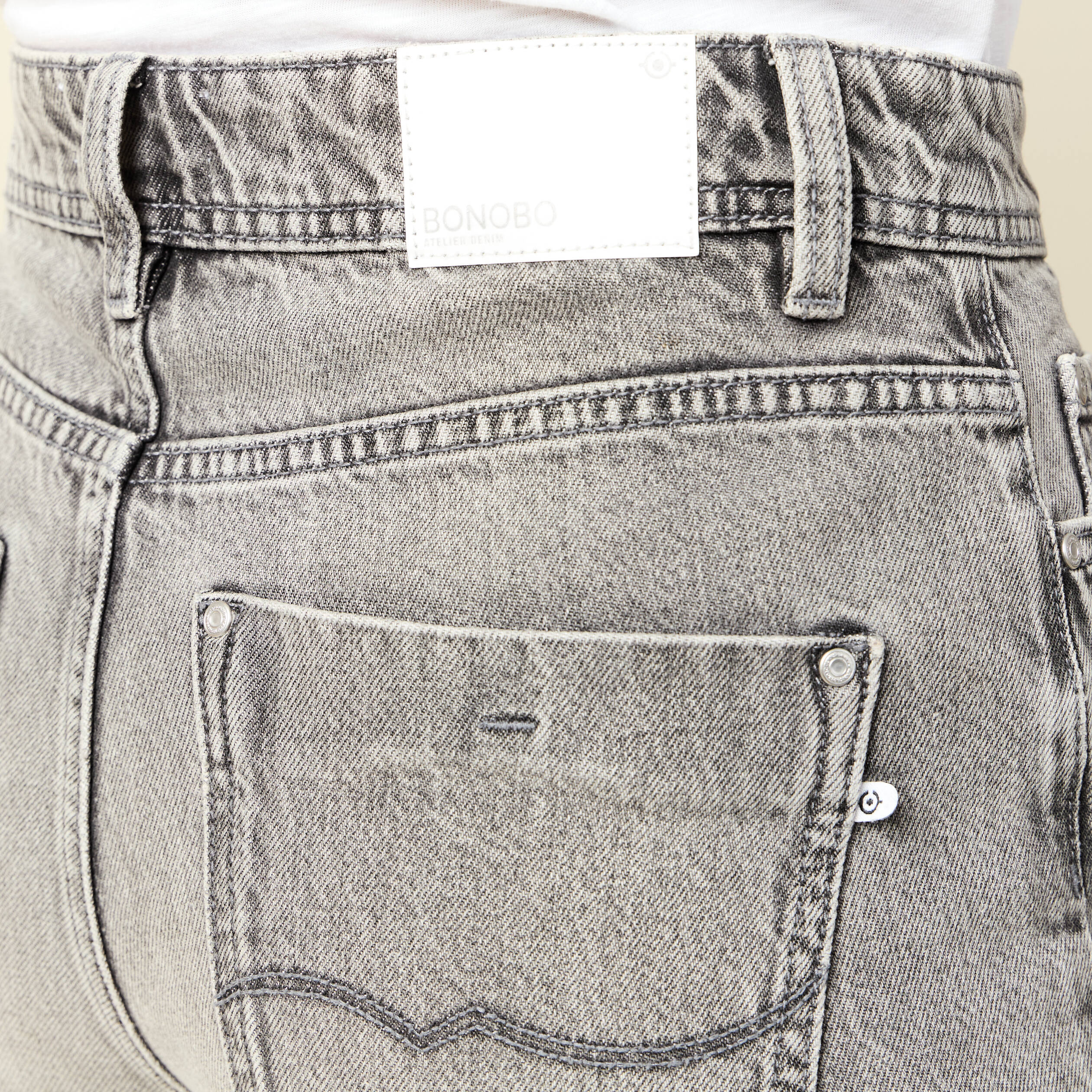 Jeans straight taille haute 7/8&egrave;me denim gris clair femme